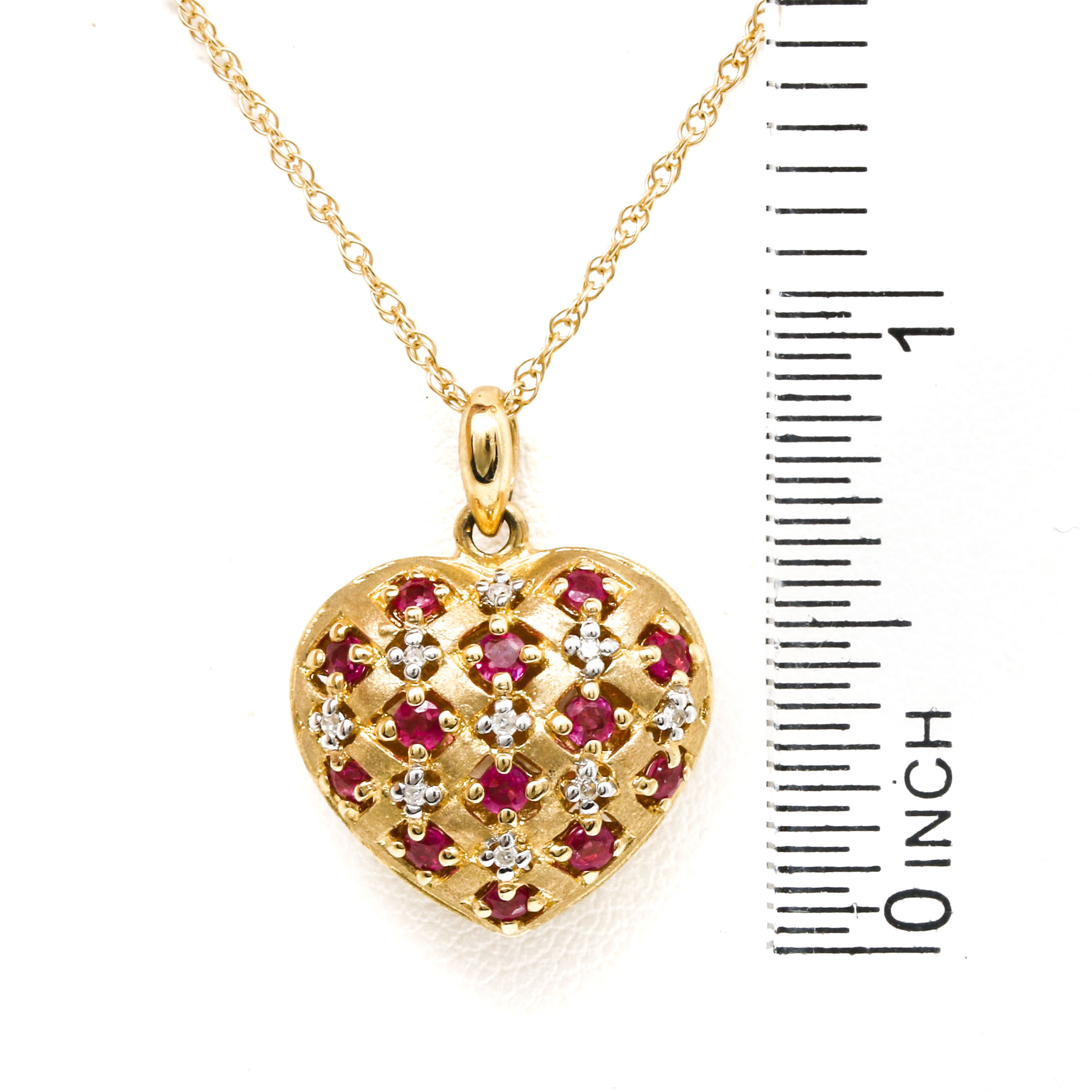 14K Yellow Gold Ruby and Diamond Pendant Necklace