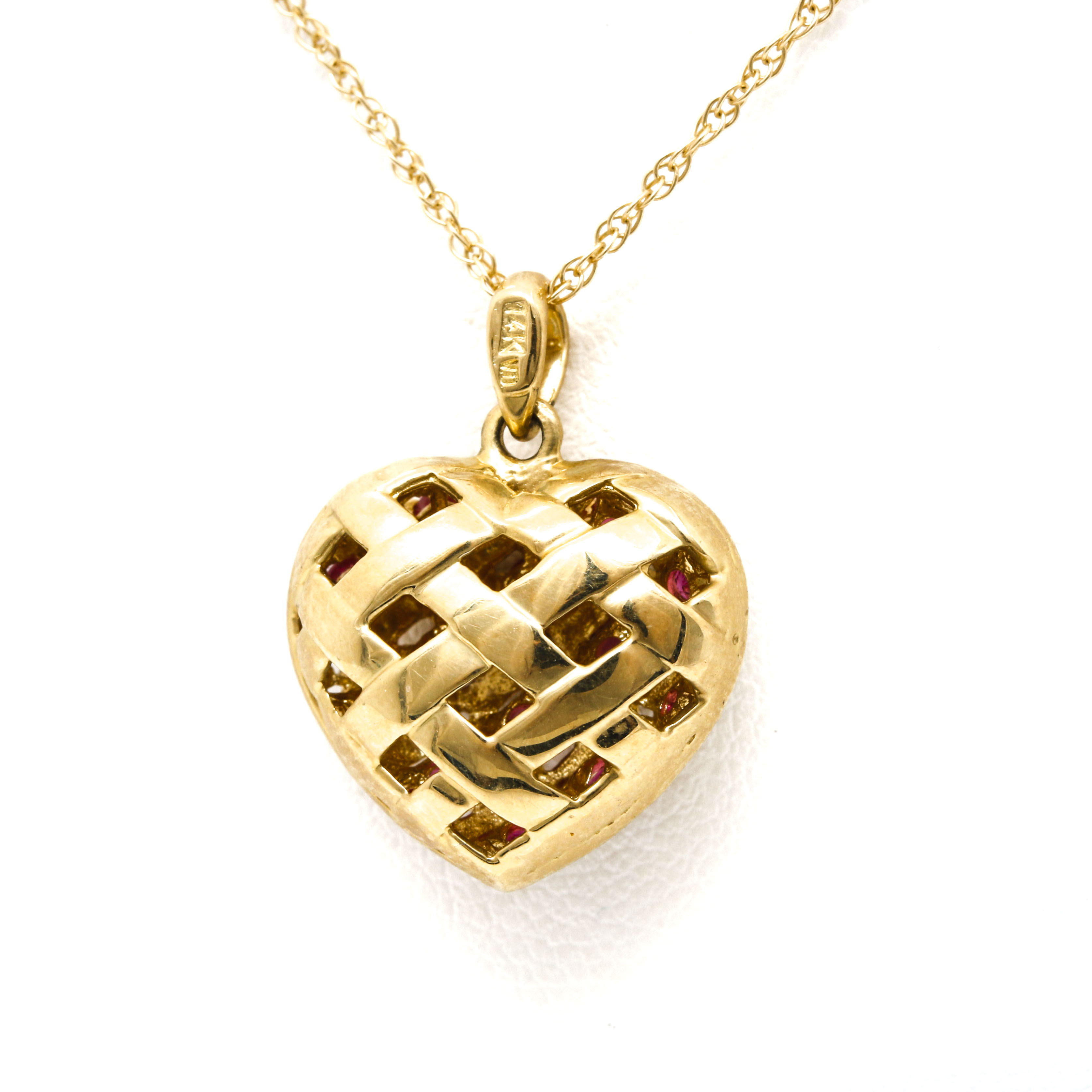 14K Yellow Gold Ruby and Diamond Pendant Necklace