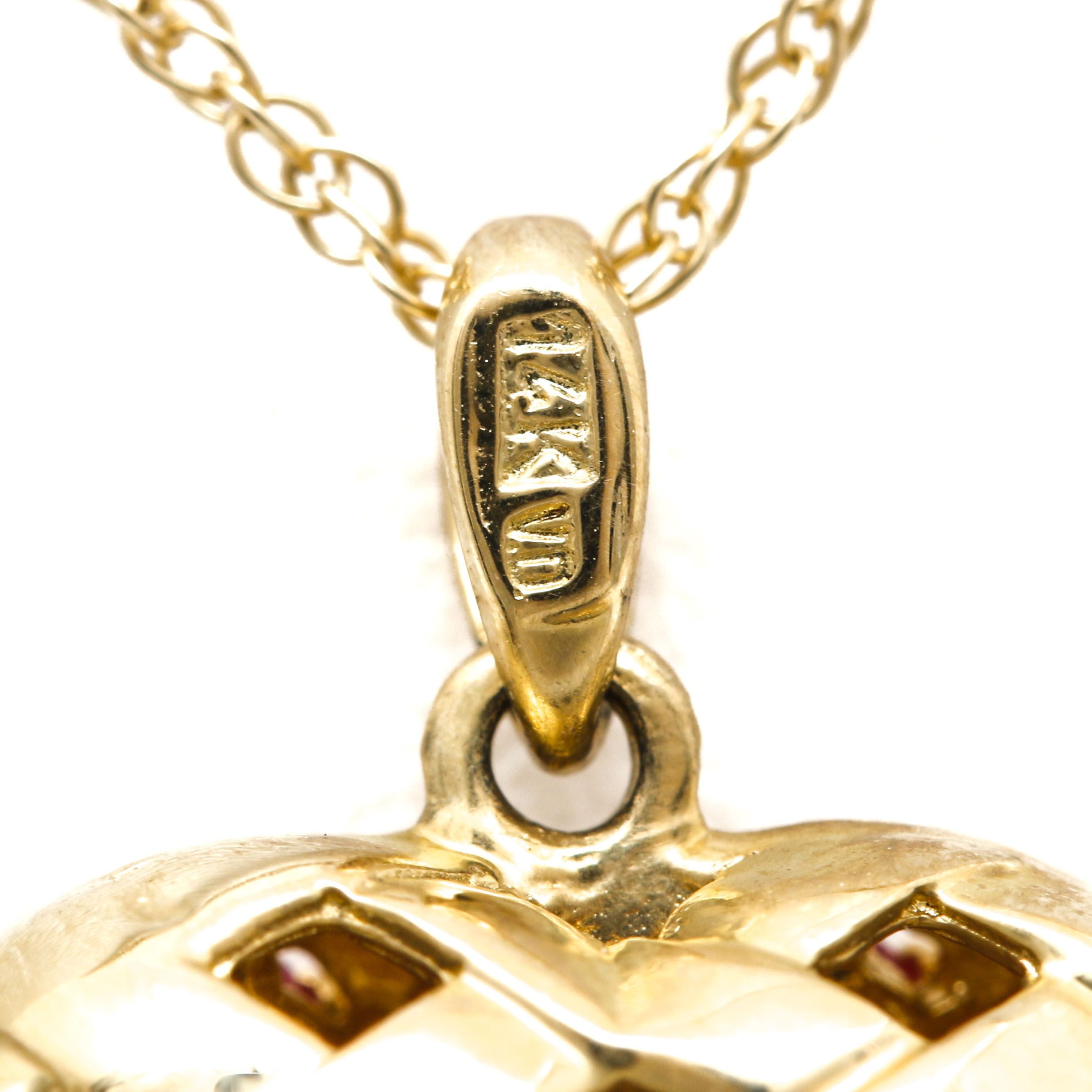 14K Yellow Gold Ruby and Diamond Pendant Necklace