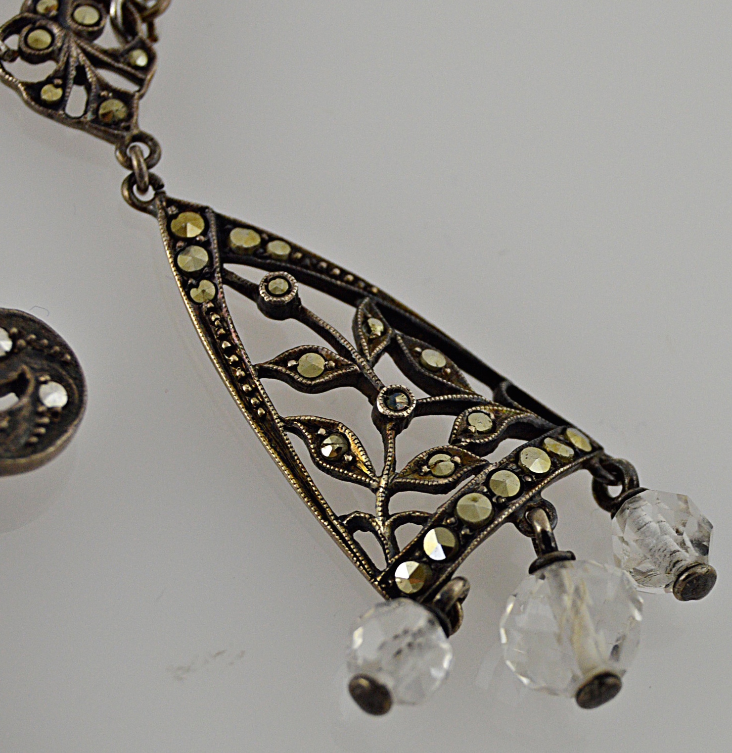 Edwardian Sterling Silver and Marcasite Pendant Necklaces