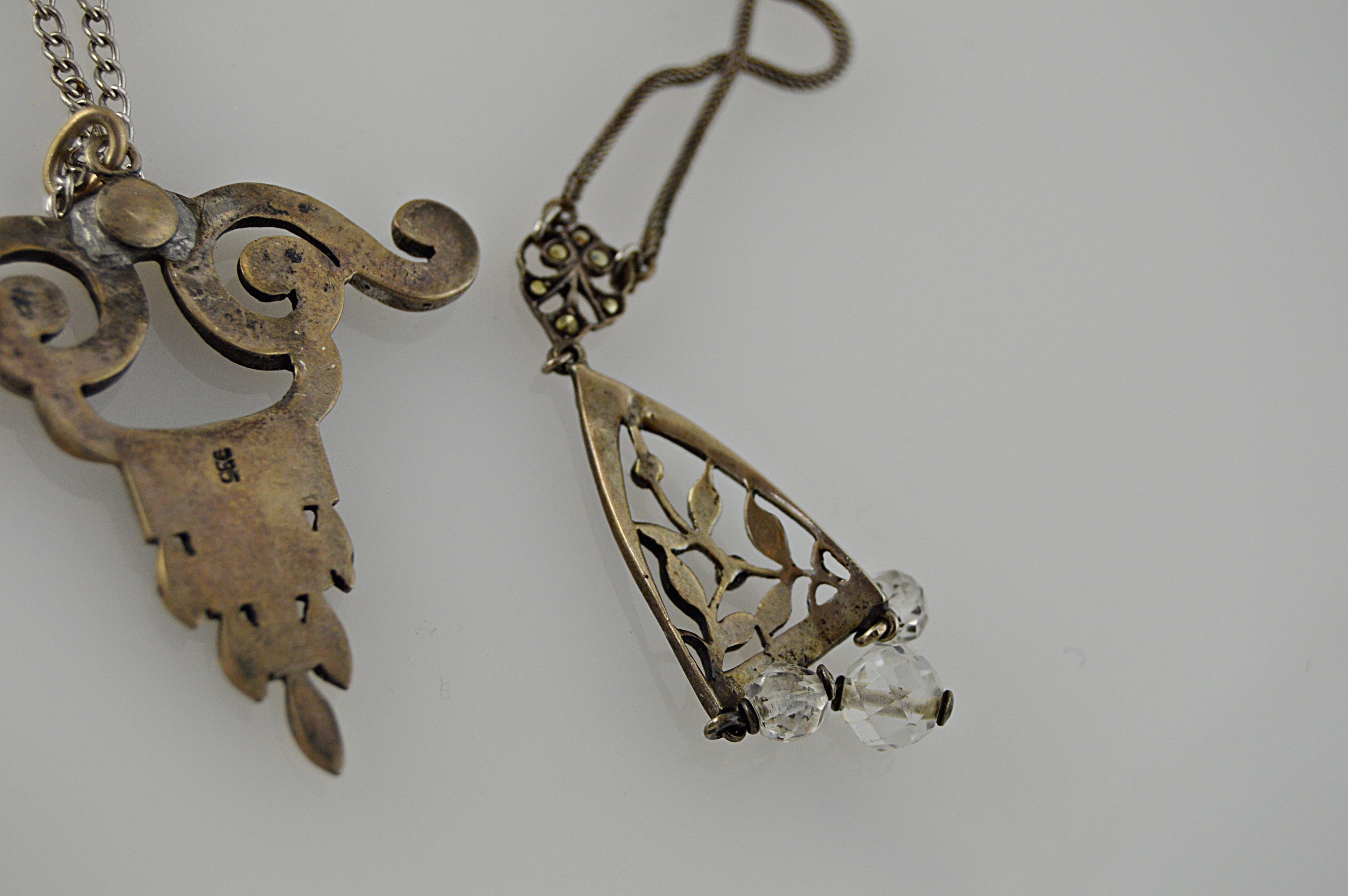 Edwardian Sterling Silver and Marcasite Pendant Necklaces