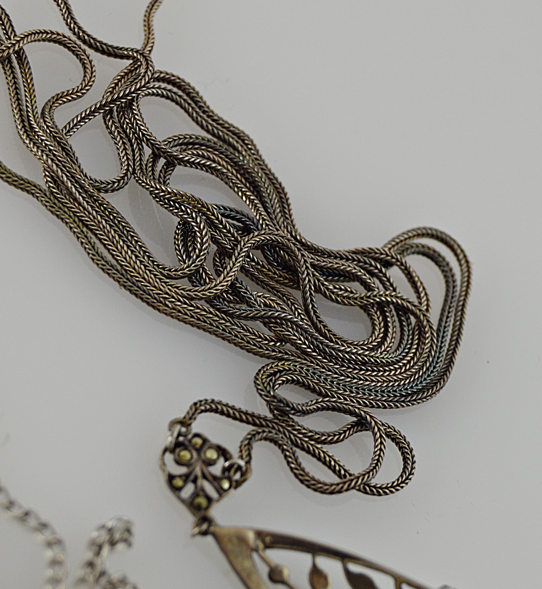 Edwardian Sterling Silver and Marcasite Pendant Necklaces