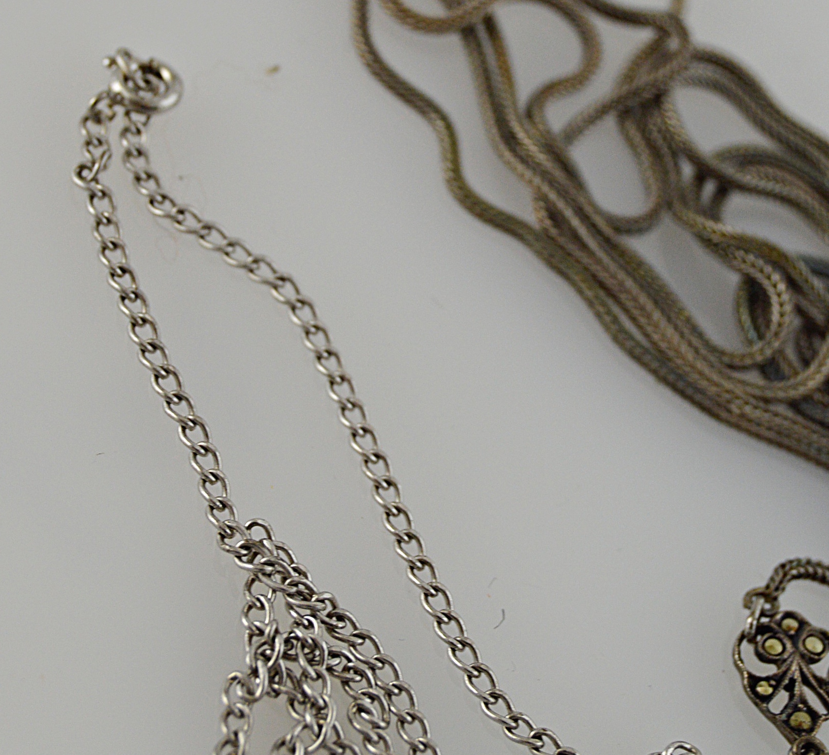 Edwardian Sterling Silver and Marcasite Pendant Necklaces