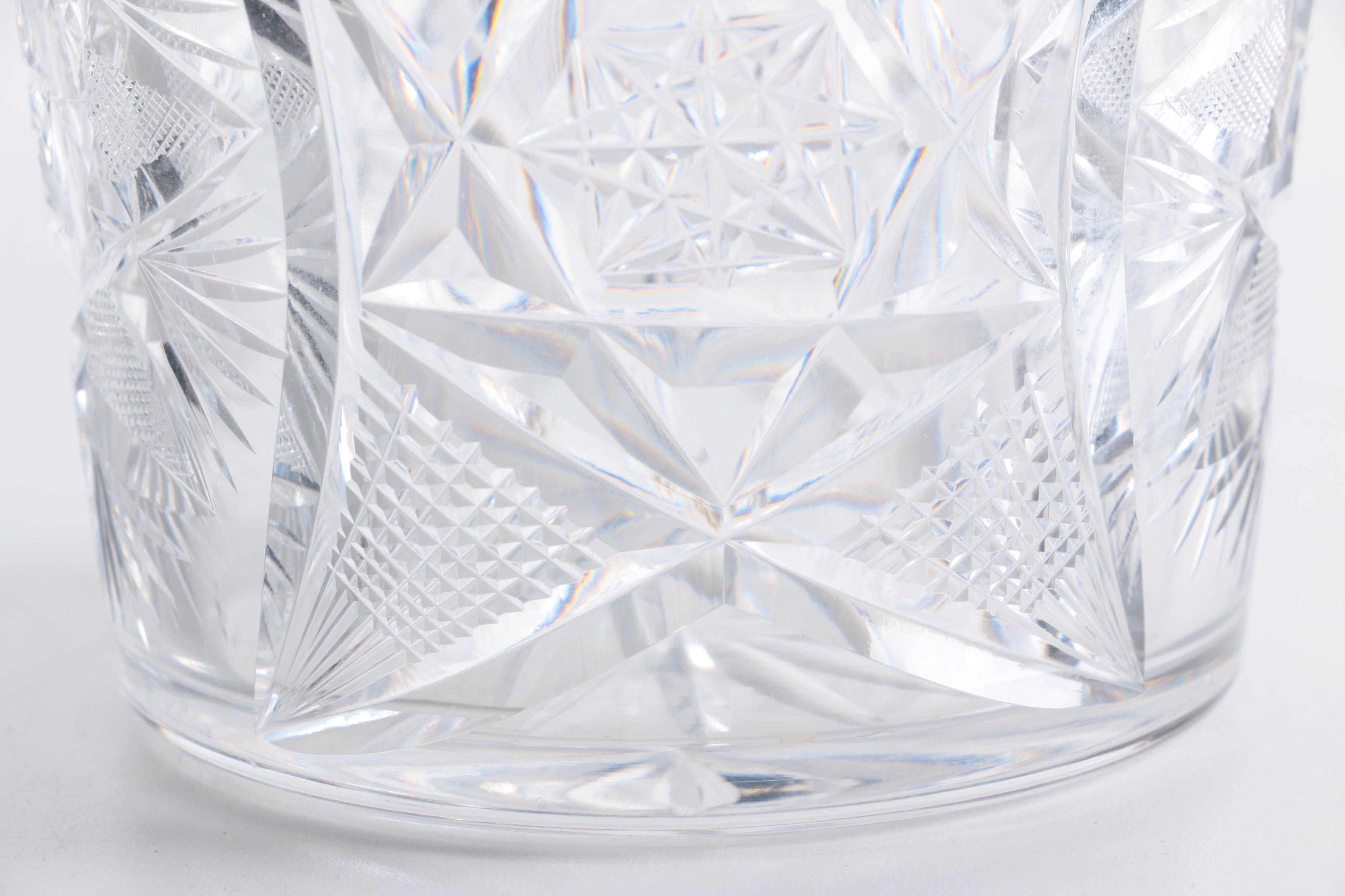 Crystal Ice Bucket with Silver Plate Tongs
