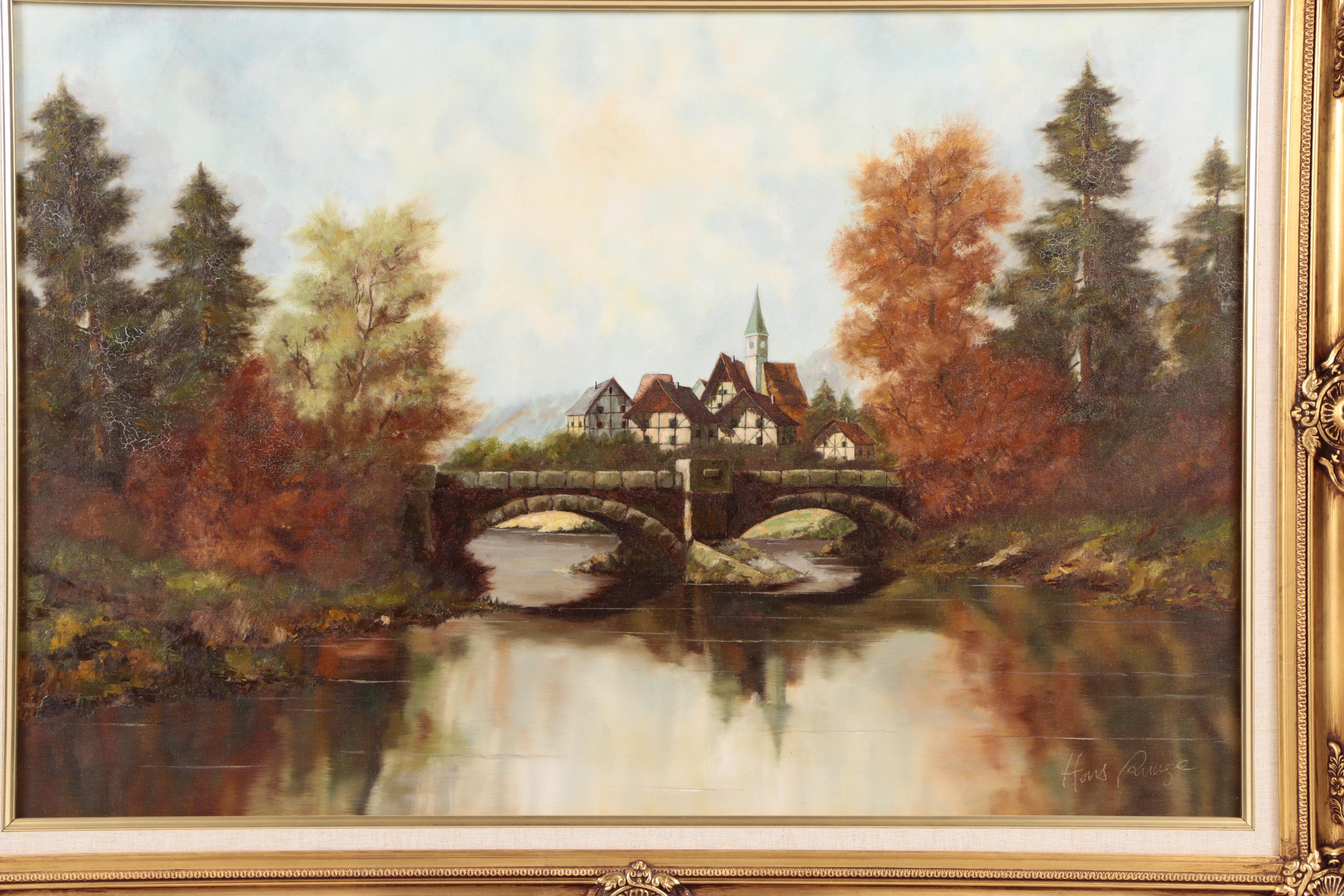 Hans Runge Oil Painting on Canvas of German Village in Autumn