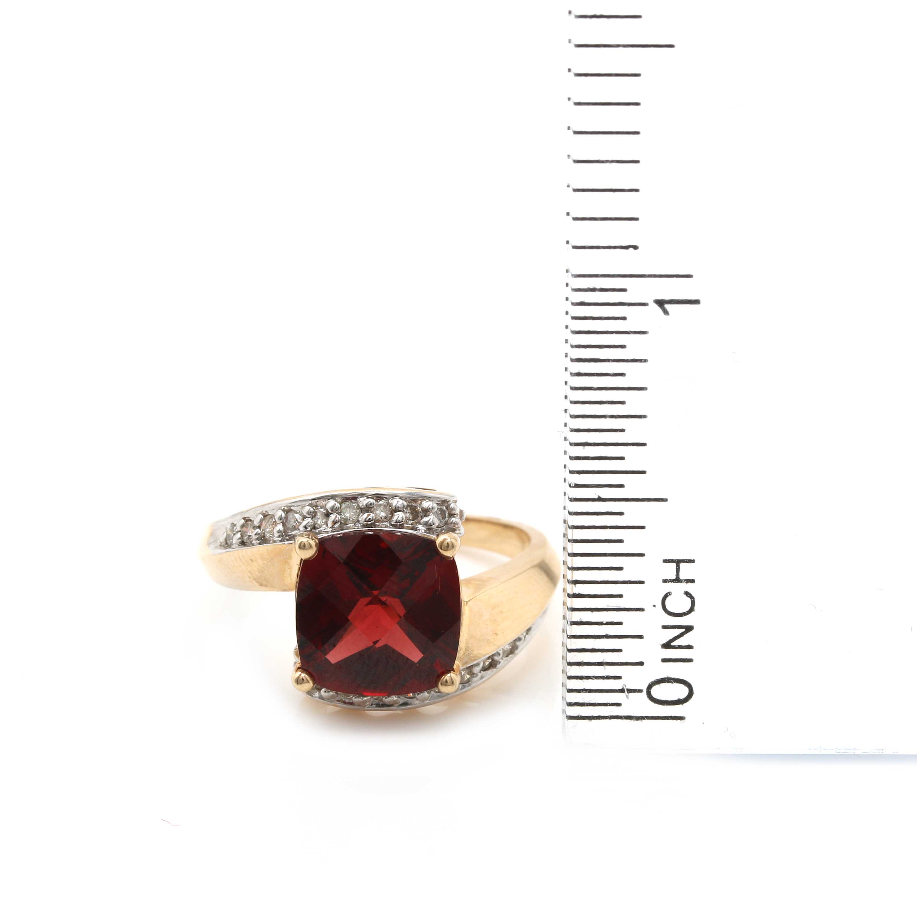 10K Yellow Gold Garnet and Diamond Bypass Ring