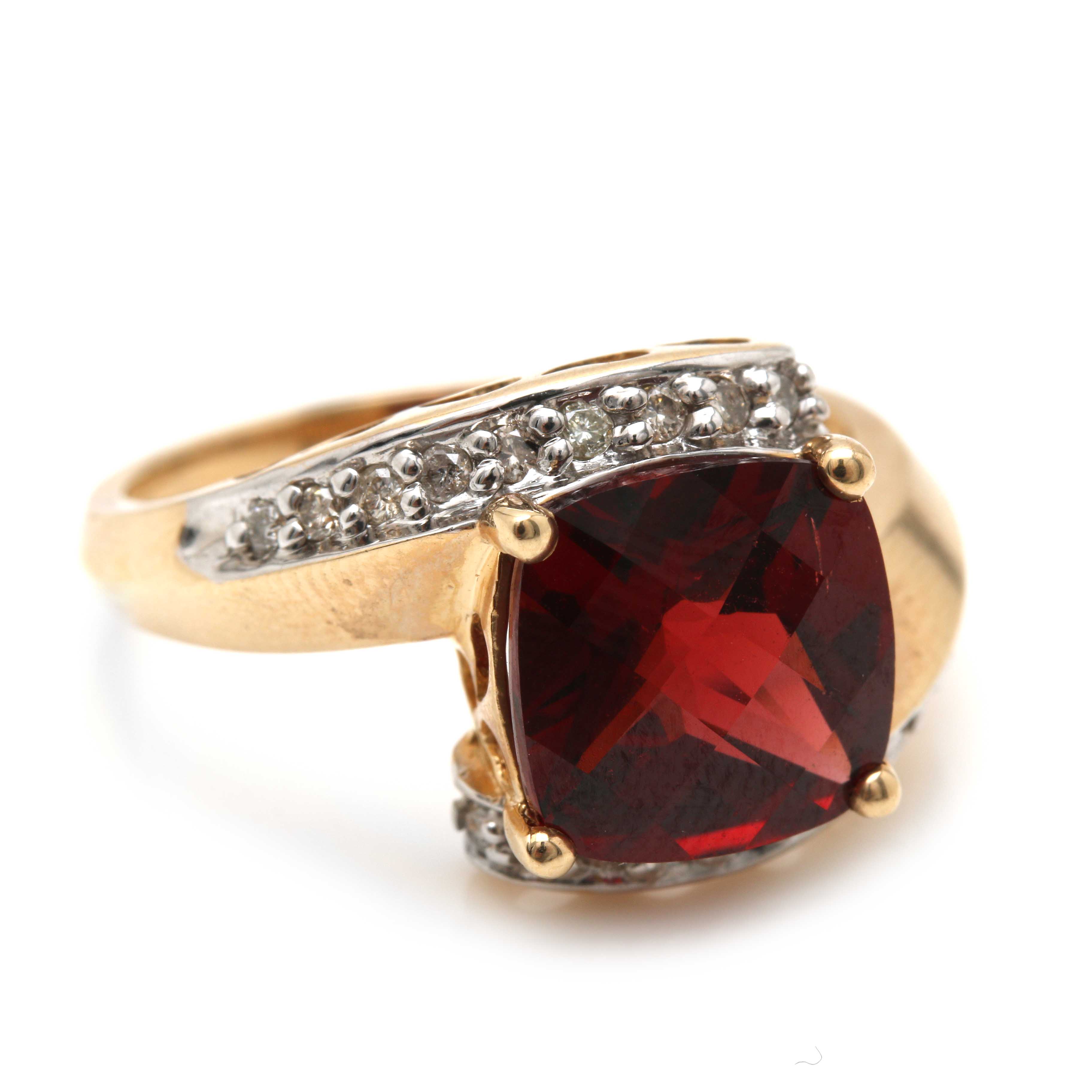 10K Yellow Gold Garnet and Diamond Bypass Ring