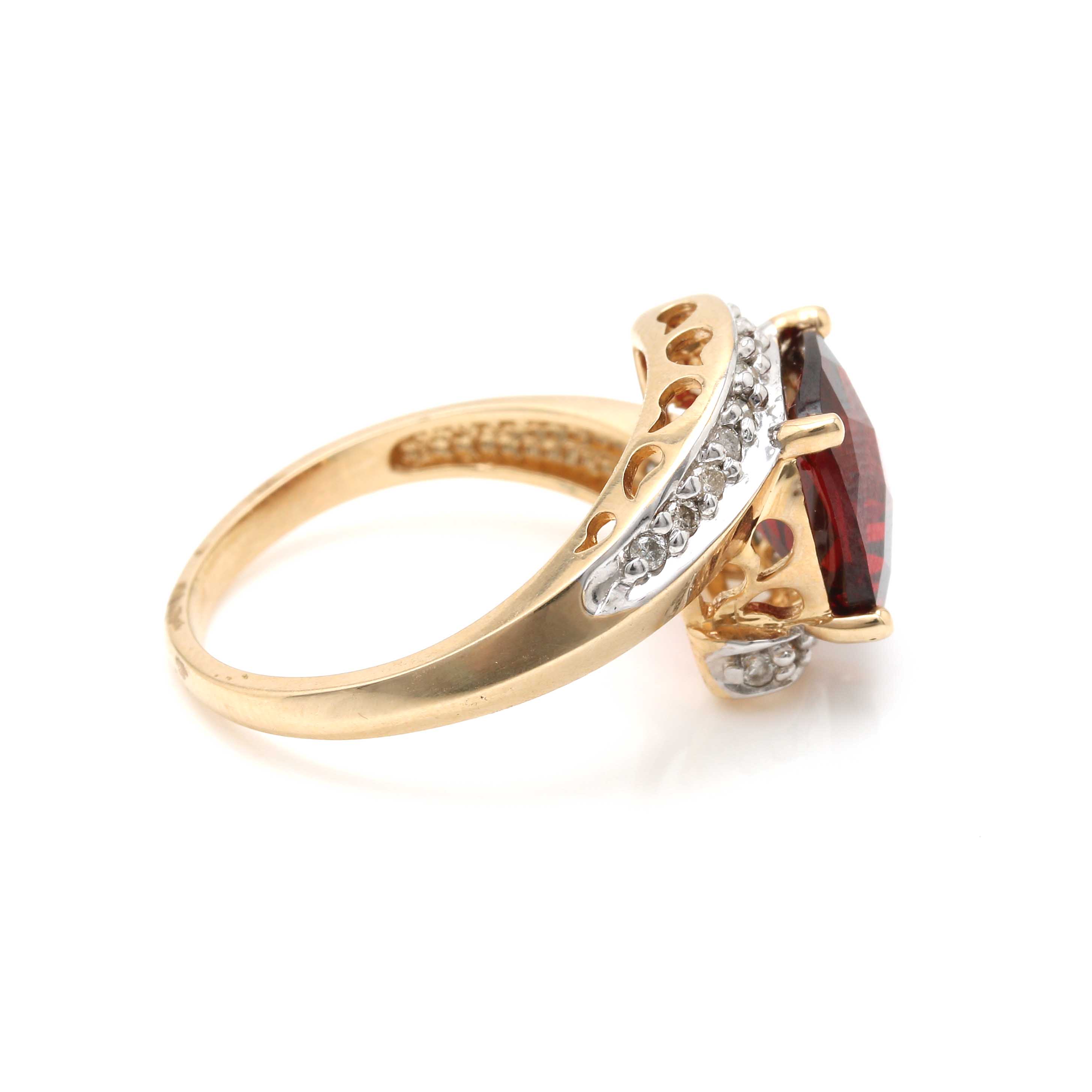 10K Yellow Gold Garnet and Diamond Bypass Ring
