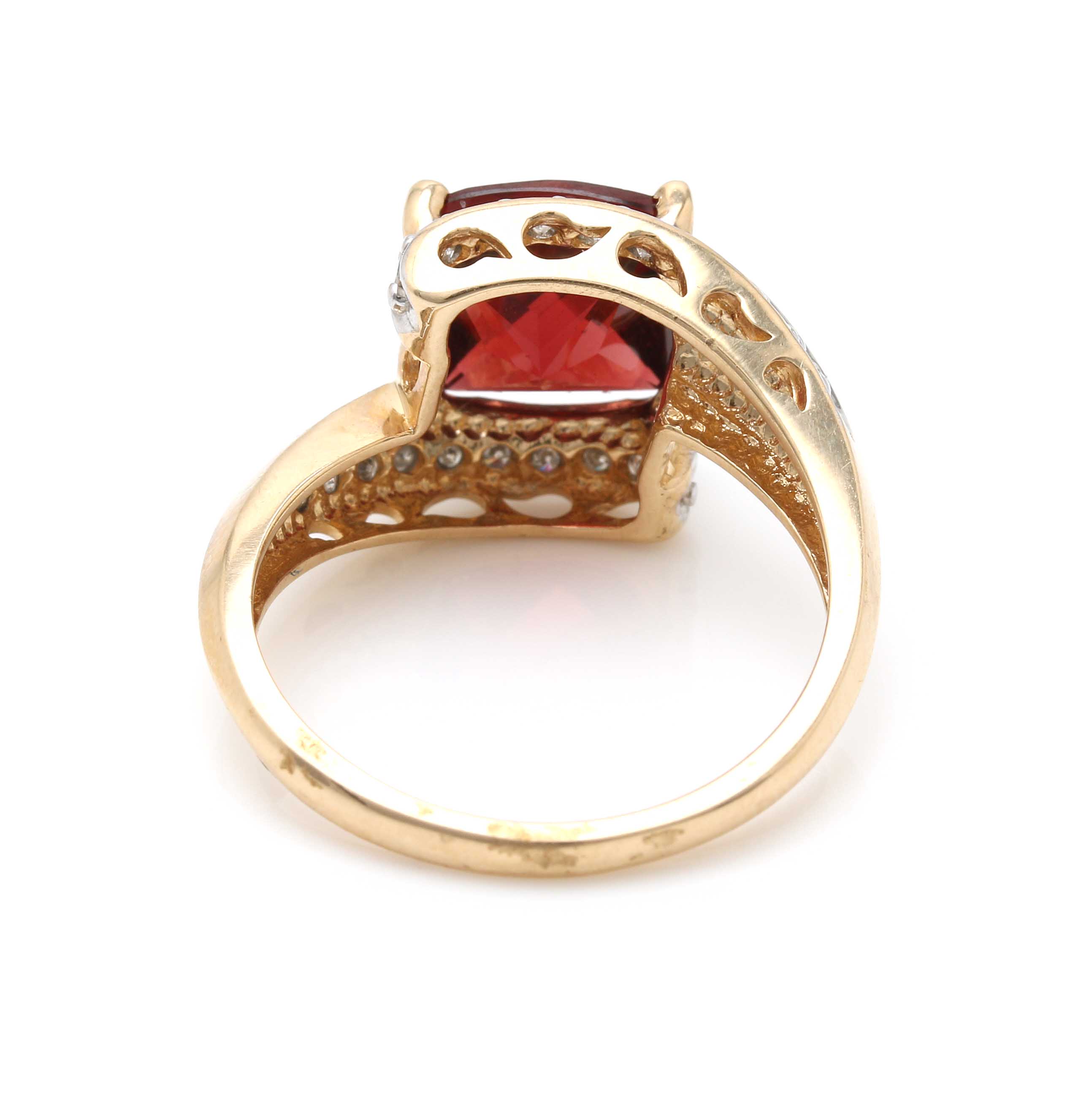 10K Yellow Gold Garnet and Diamond Bypass Ring