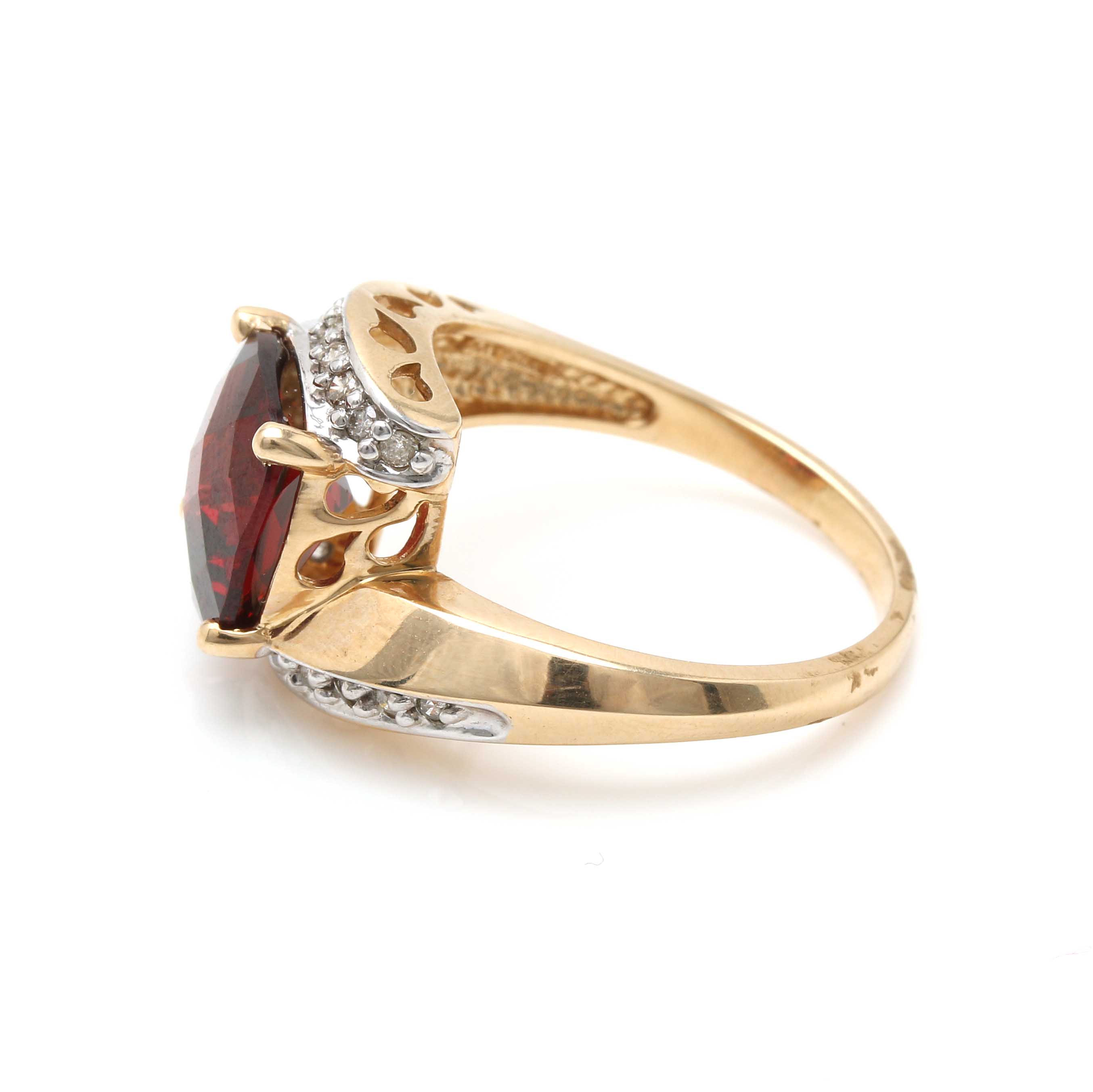 10K Yellow Gold Garnet and Diamond Bypass Ring