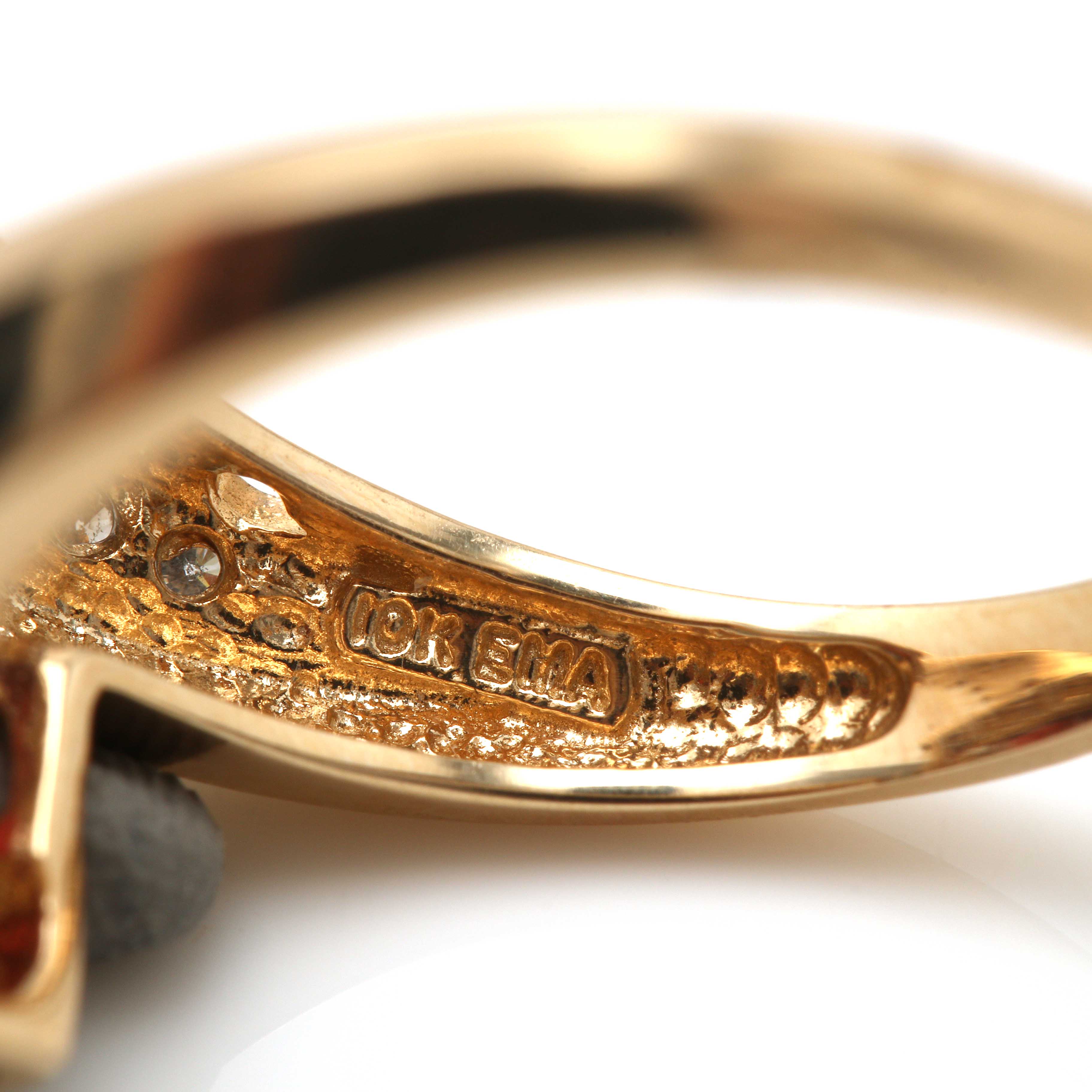 10K Yellow Gold Garnet and Diamond Bypass Ring