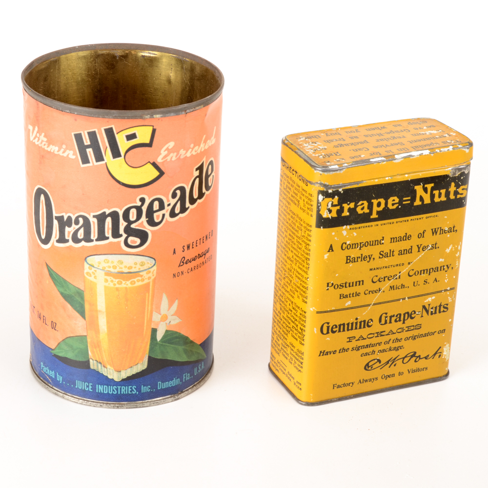 Vintage "Grape-Nuts" and "Hi-C" Advertising Tins