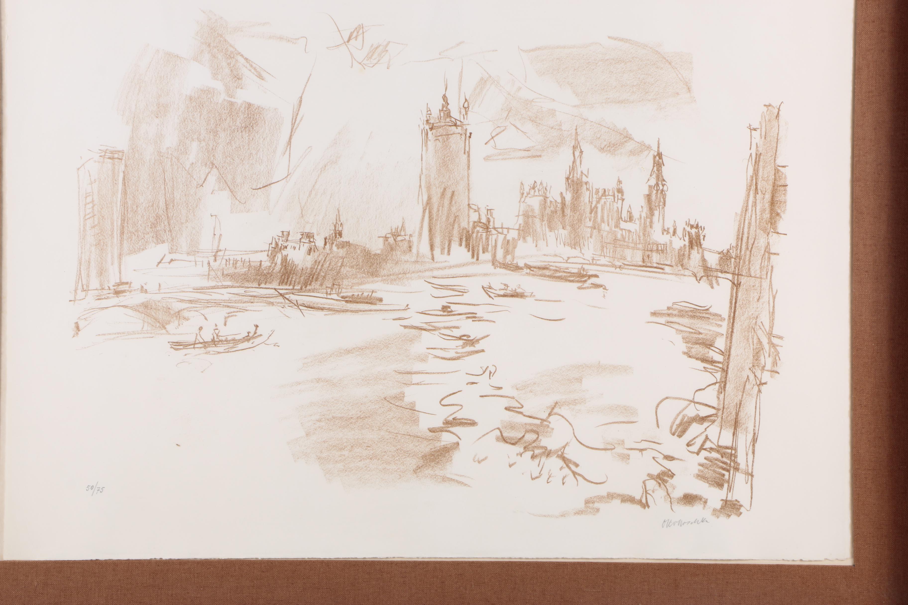 Abstract Limited Edition Lithograph on Paper of a City