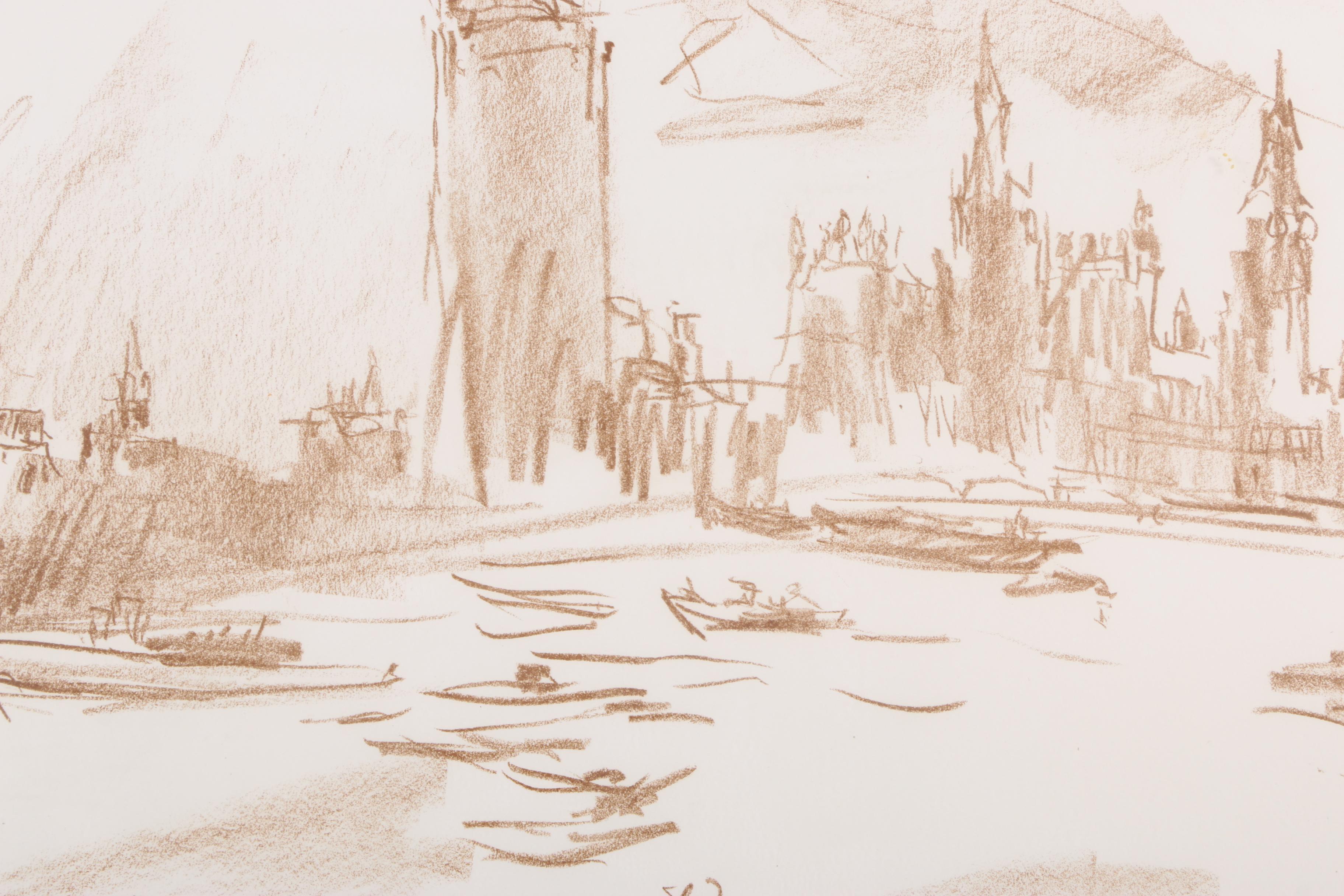 Abstract Limited Edition Lithograph on Paper of a City