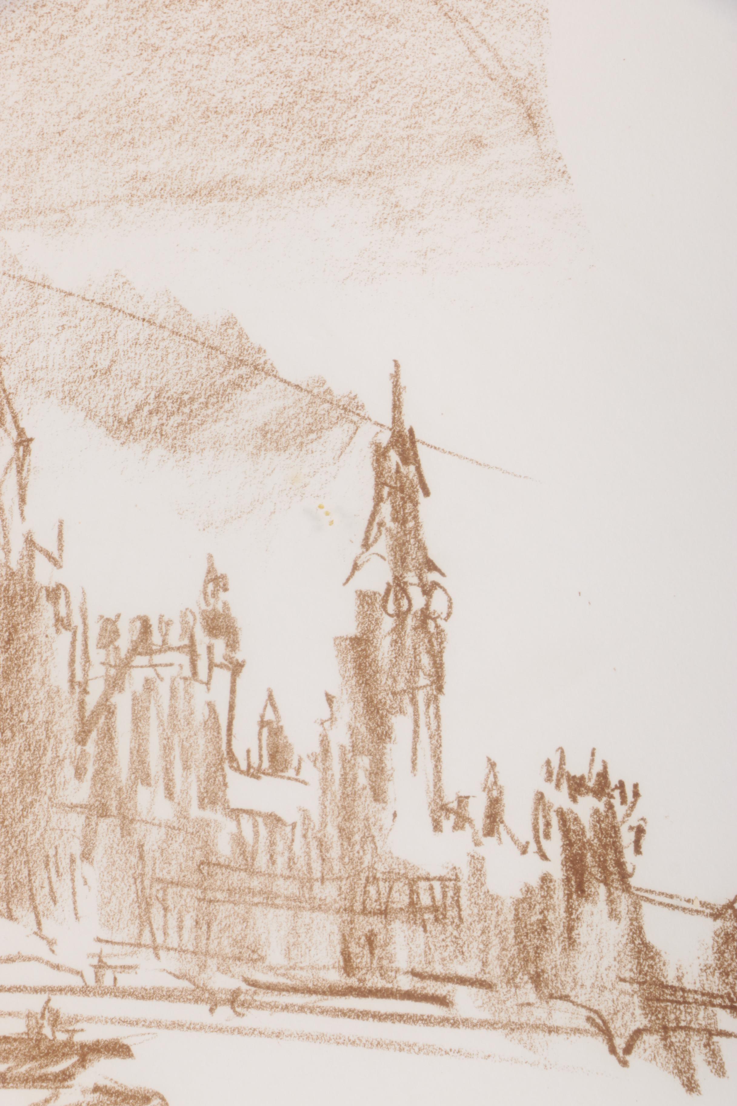 Abstract Limited Edition Lithograph on Paper of a City