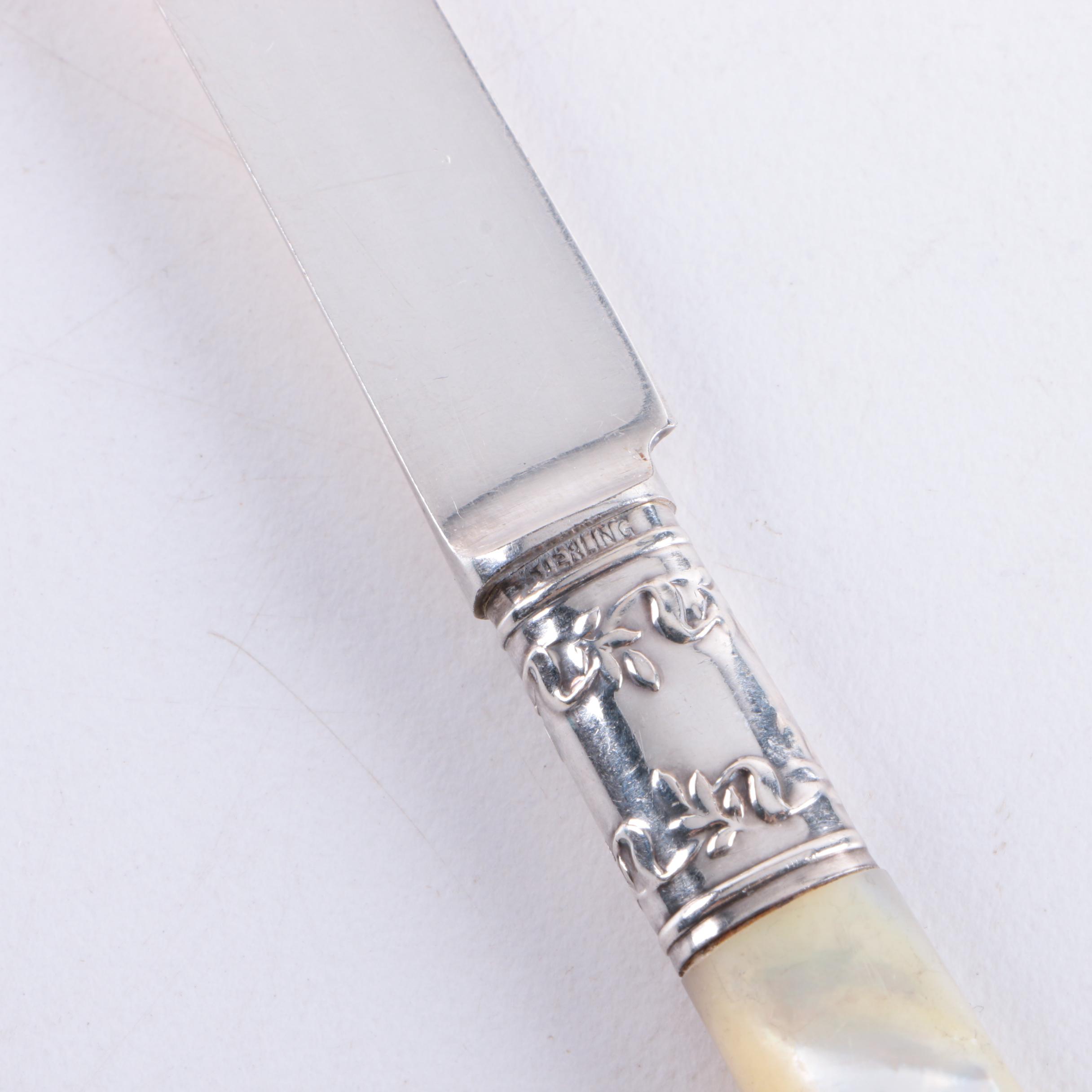 Landers, Frary & Clark Sterling Silver and Mother of Pearl Handled Fruit Knives