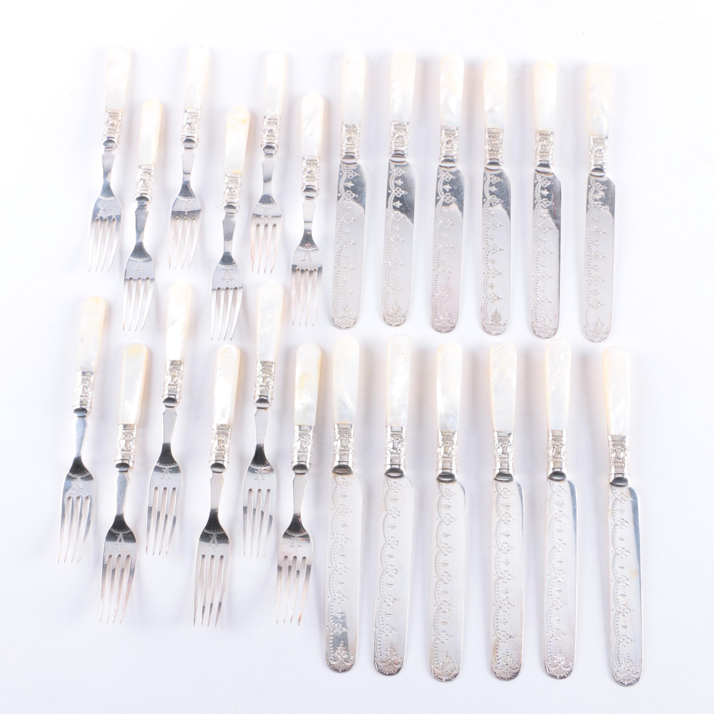 Silver Plate and Mother of Pearl Handled Forks and Knives