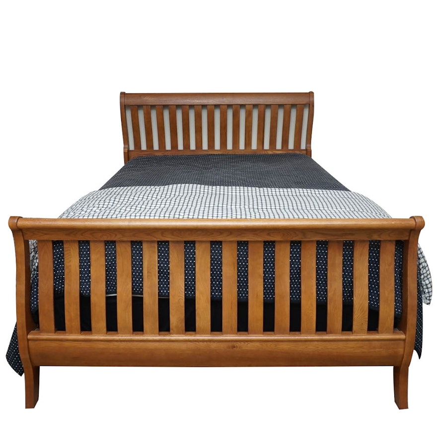Oak Sleigh Queen-Size Bed Frame