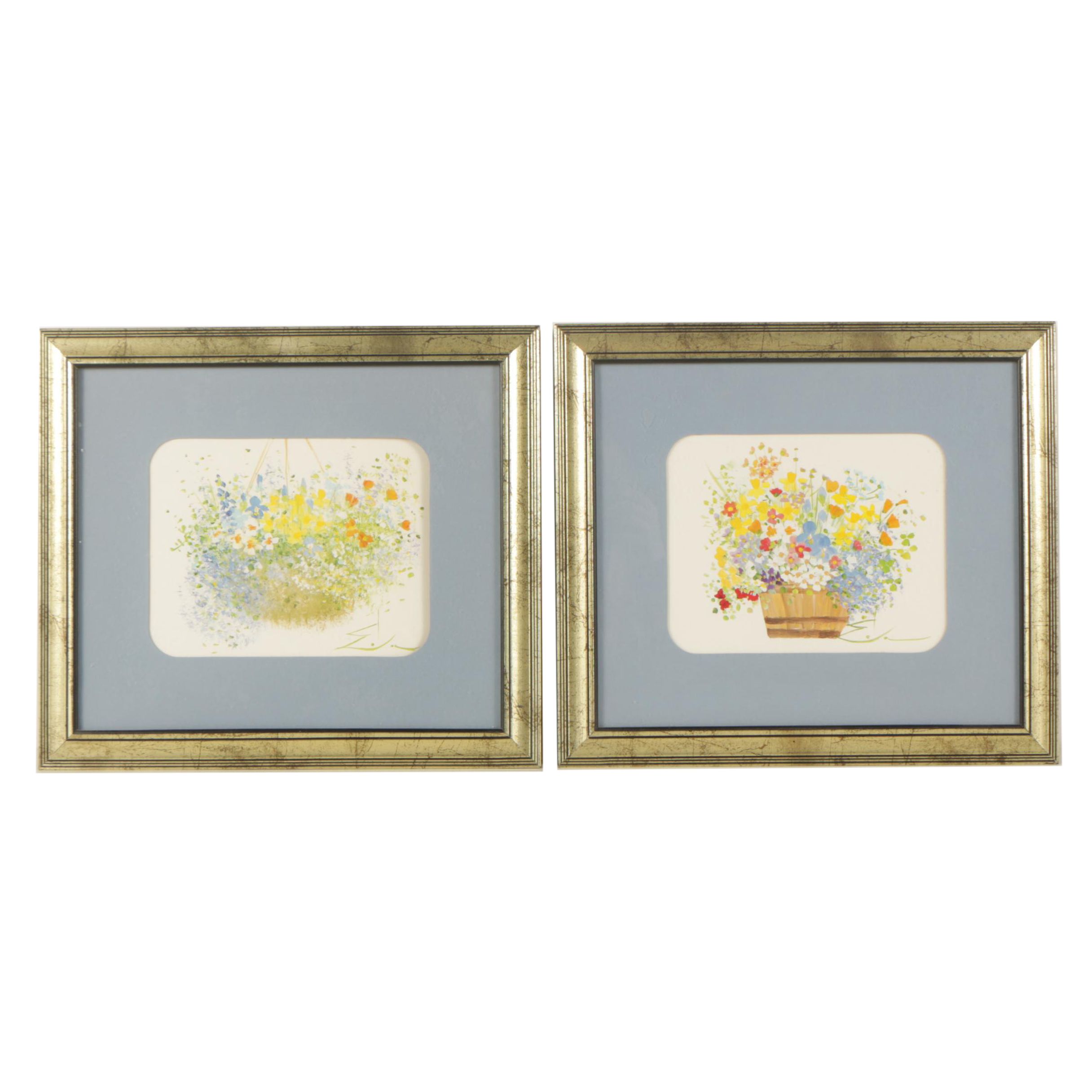 Offset Lithographs After Paintings of Floral Arrangements