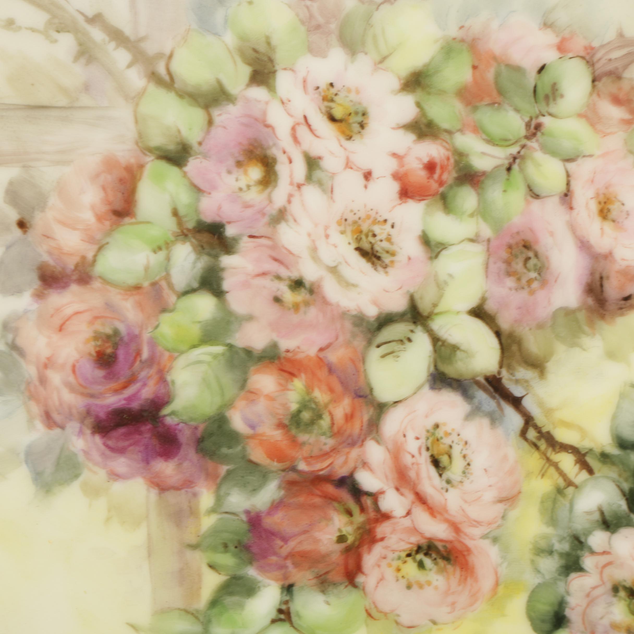 Gouache Painting of Flowers on Porcelain