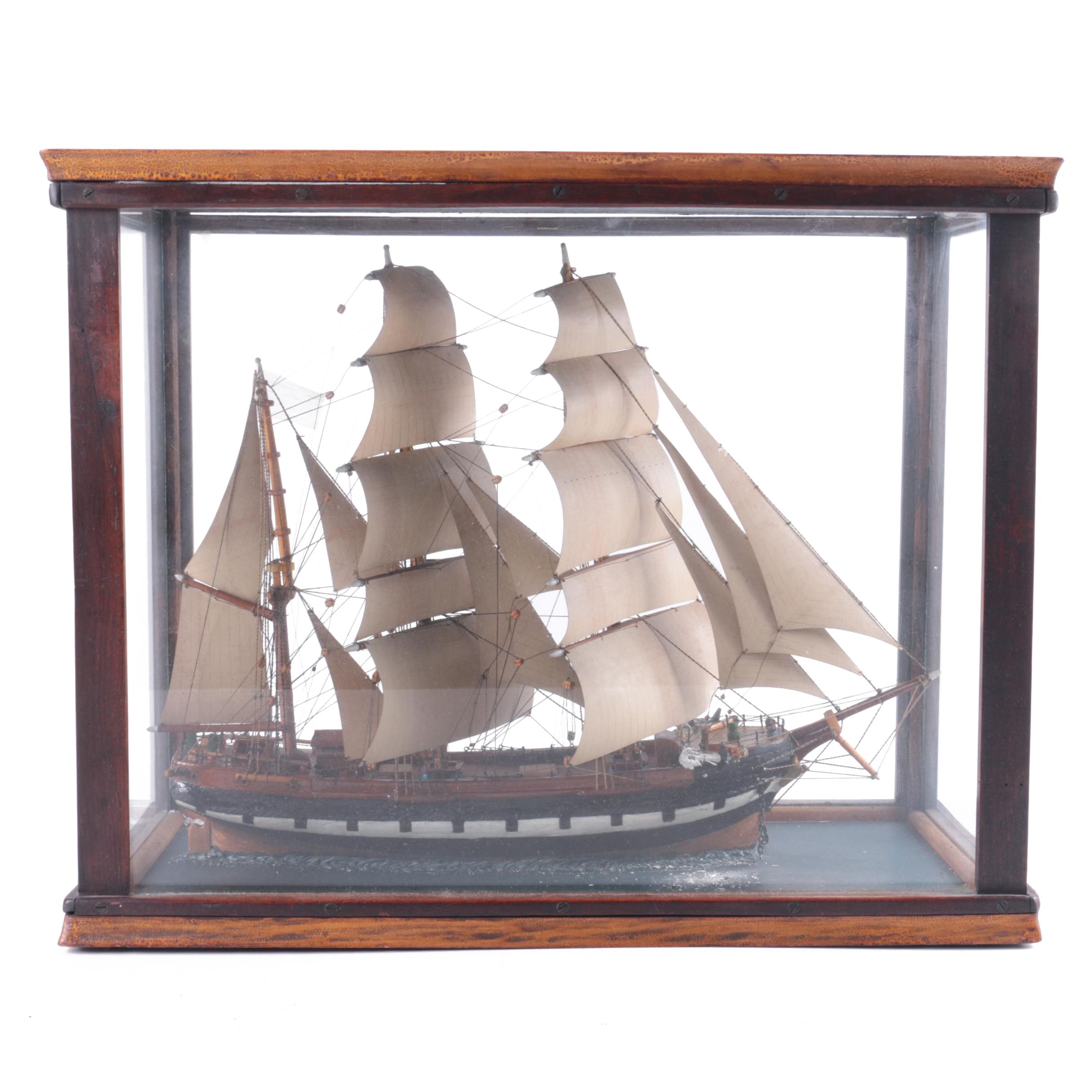 Vintage Model Sailing Ship in Wood Display Box