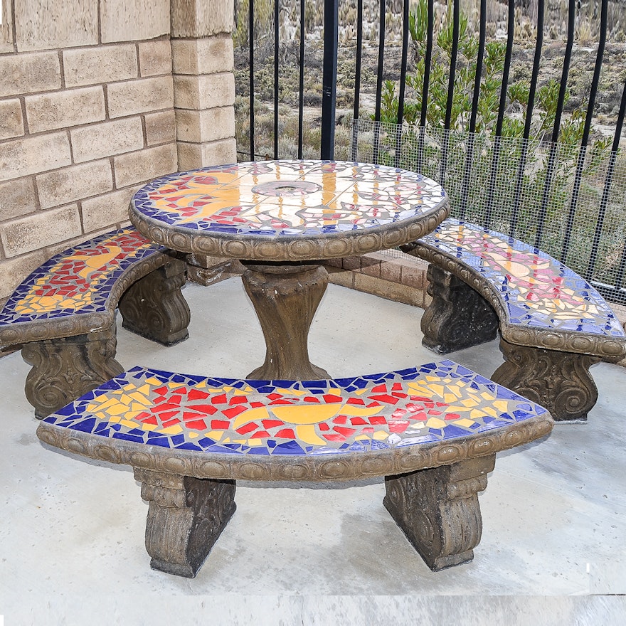 Mosaic Concrete Outdoor Patio Set