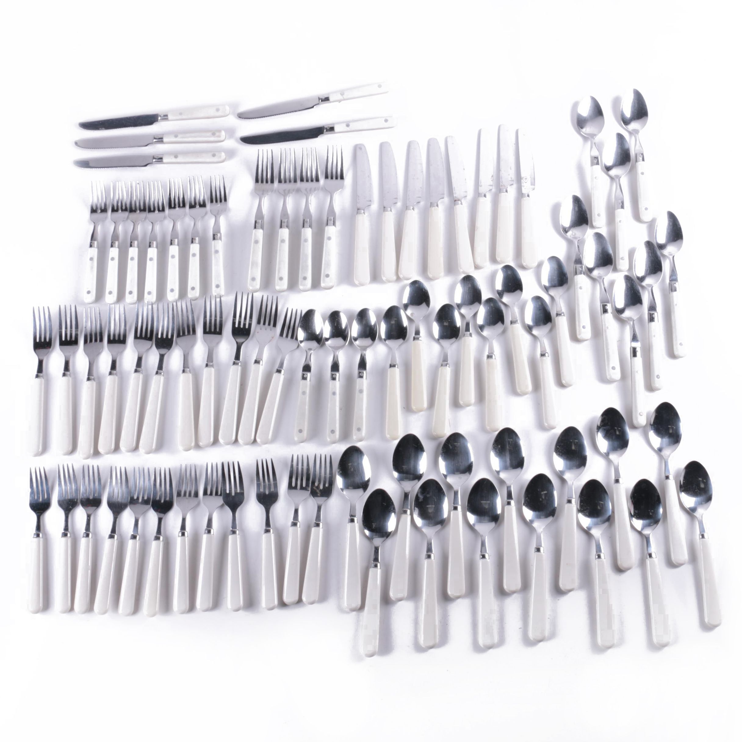 White Plastic Handled Stainless Flatware