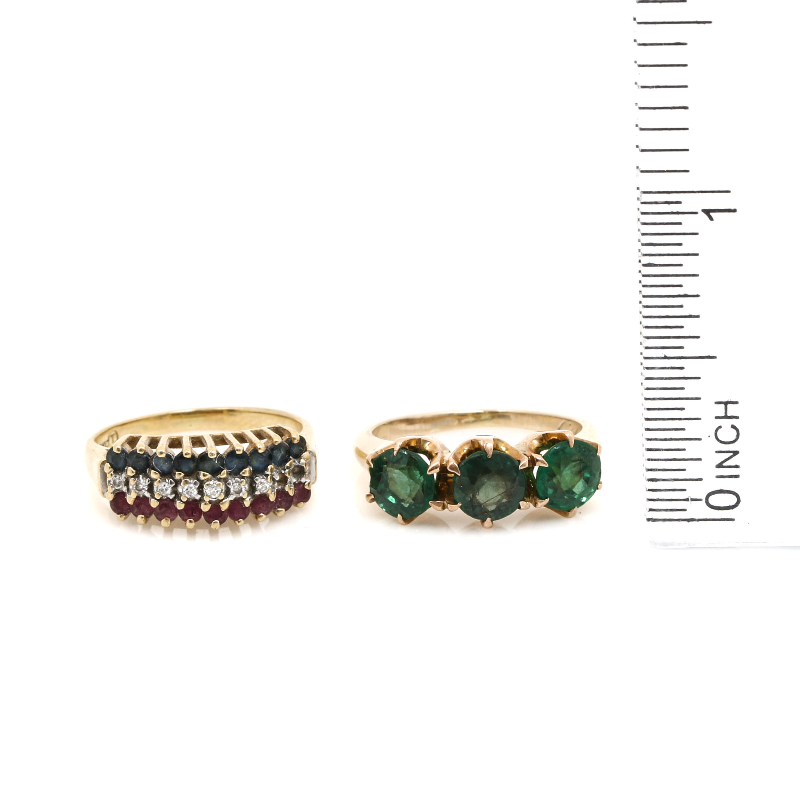 10K Yellow Gold Gemstone and Diamond Ring with Antique 9K Garnet Doublet Ring