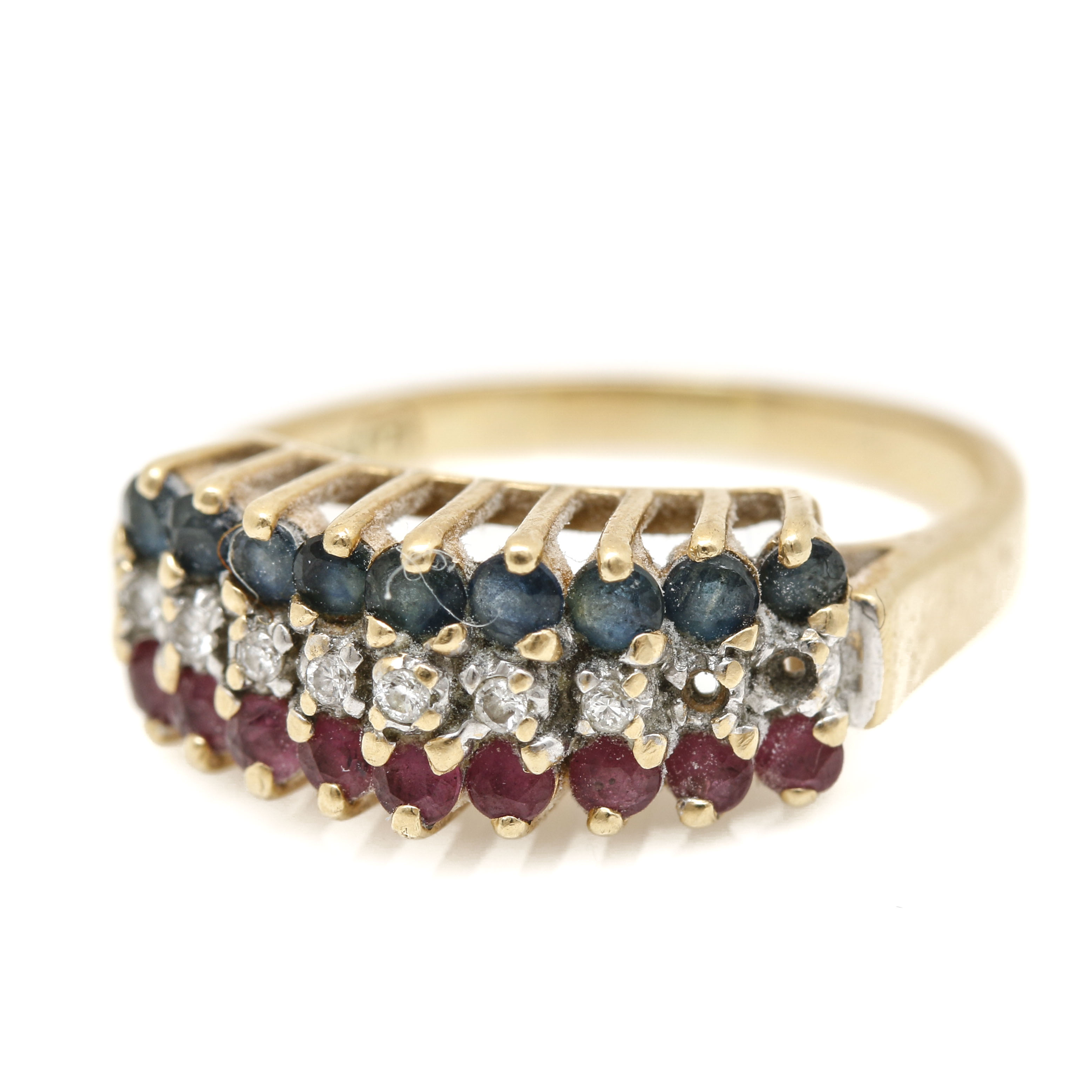 10K Yellow Gold Gemstone and Diamond Ring with Antique 9K Garnet Doublet Ring