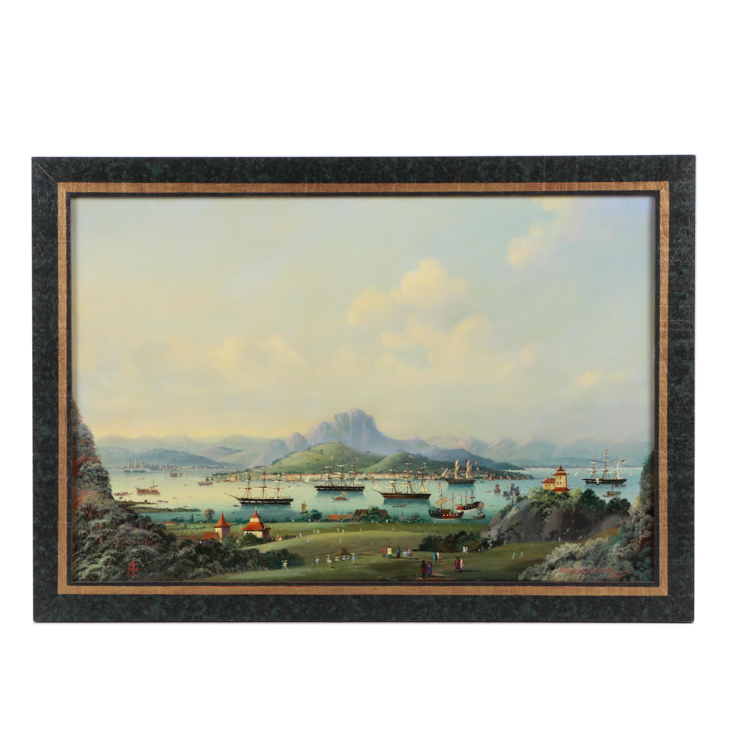Michael Matthews Oil Painting on Canvas "The Port of Whampoa"