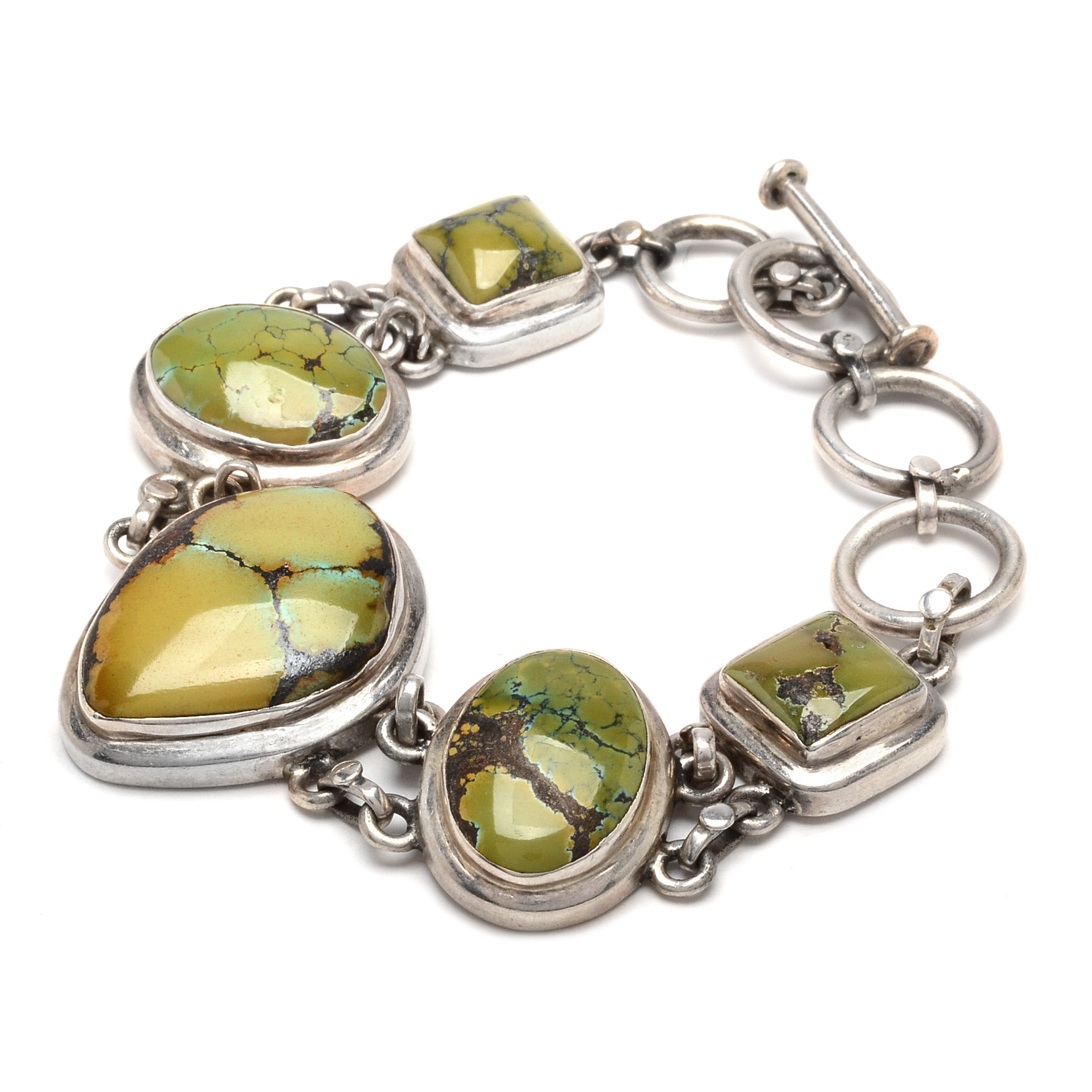 Sterling Silver and Green Turquoise Link Bracelet