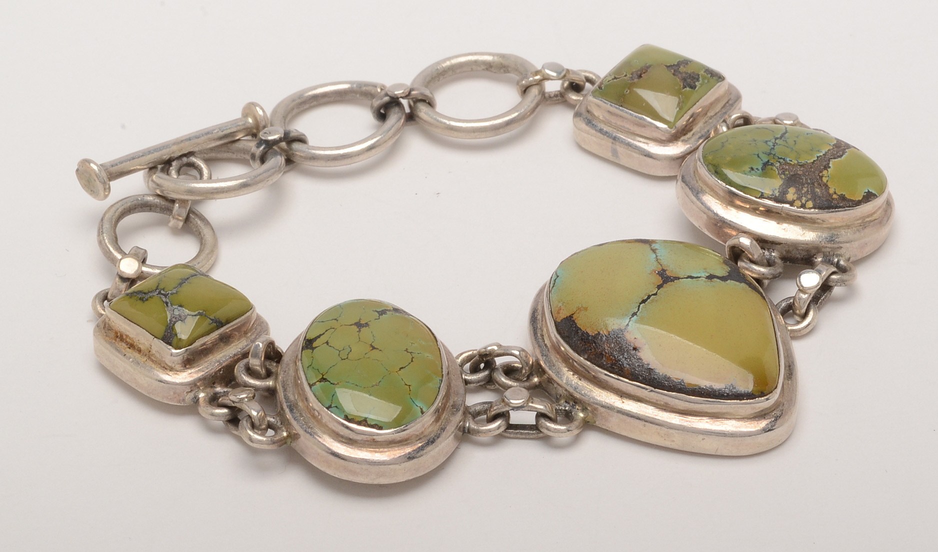 Sterling Silver and Green Turquoise Link Bracelet