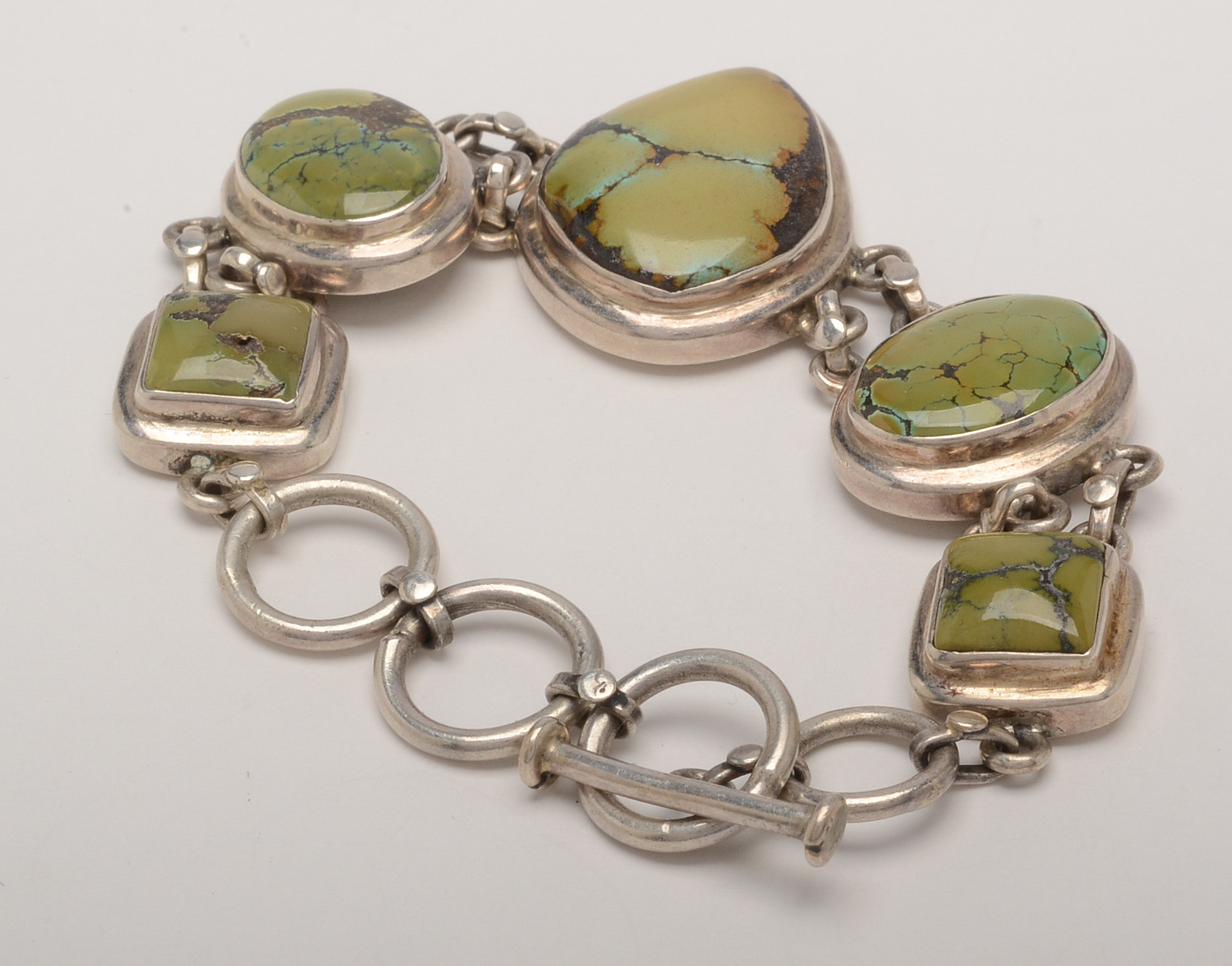 Sterling Silver and Green Turquoise Link Bracelet