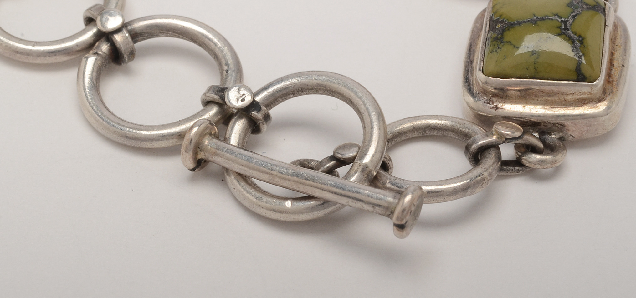 Sterling Silver and Green Turquoise Link Bracelet