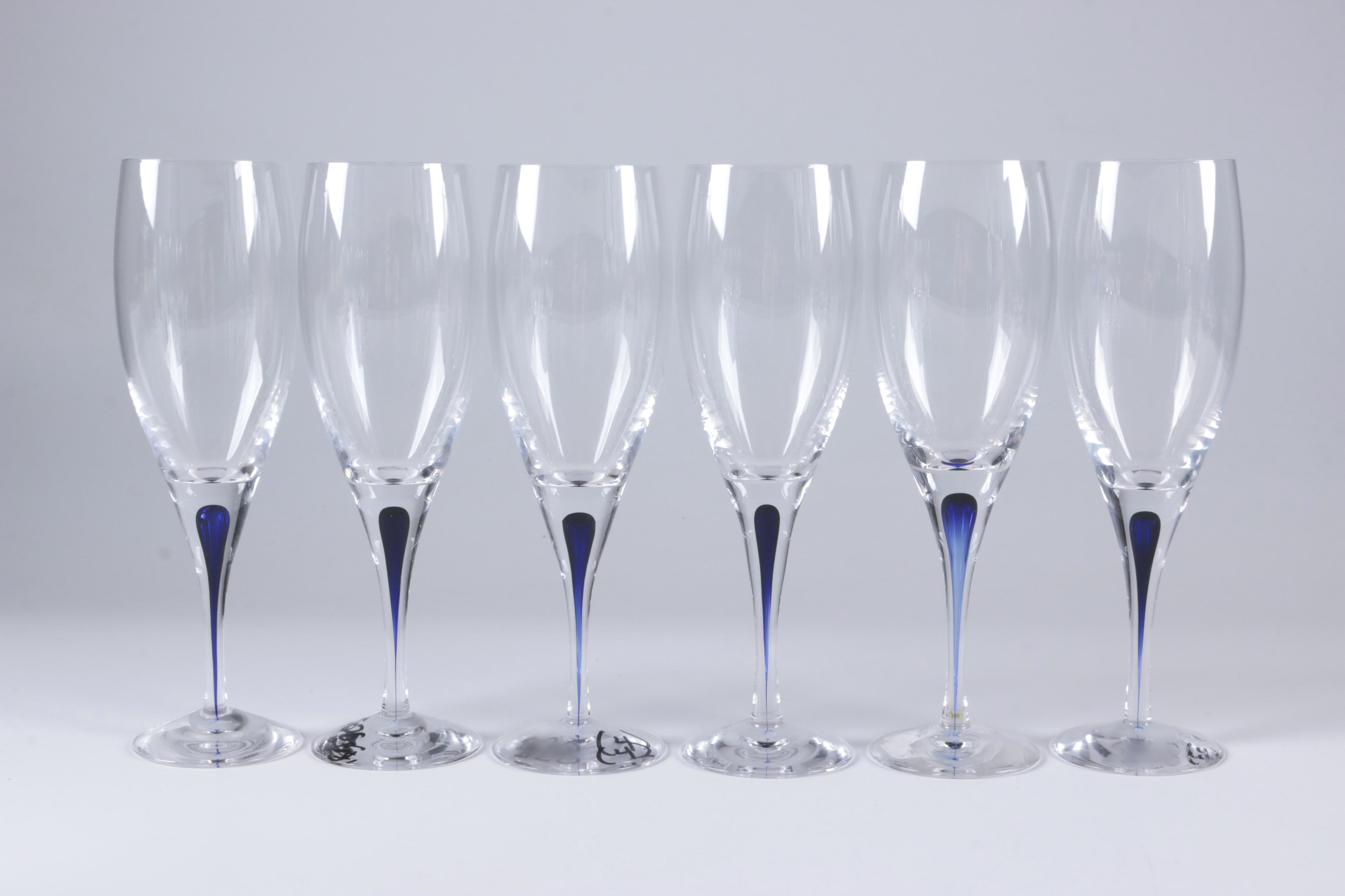 Orrefors "Intermezzo Blue" Crystal Wine Glasses