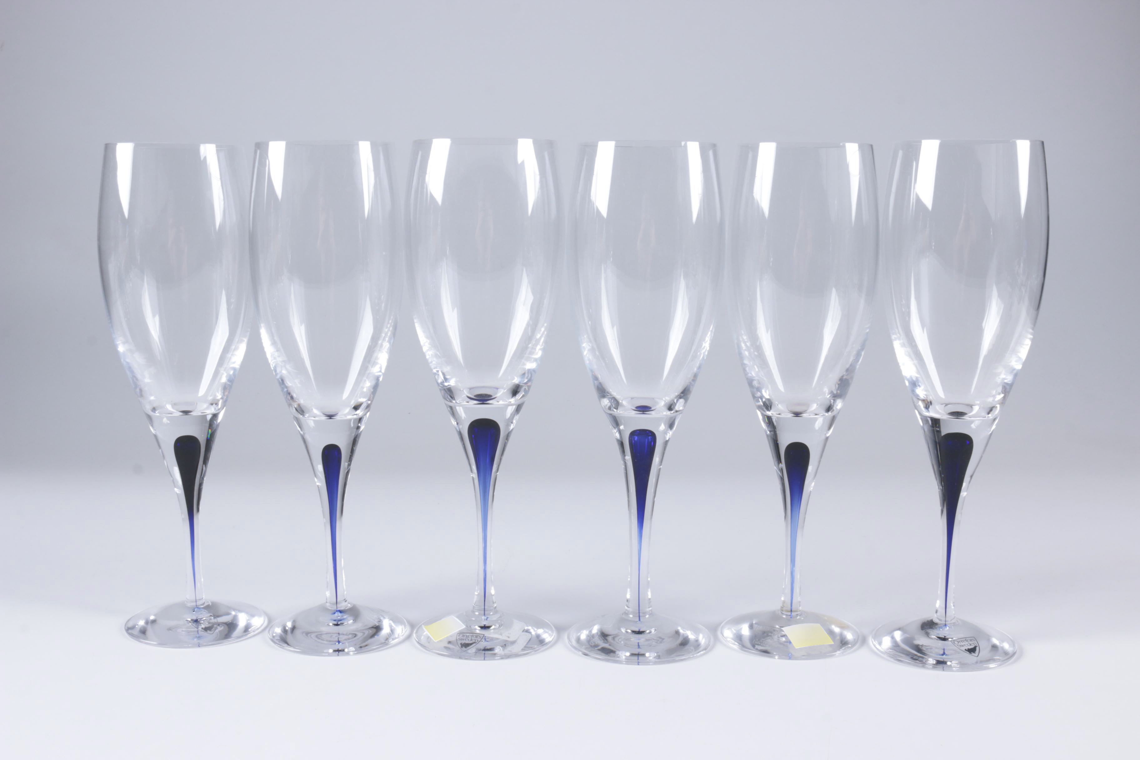 Orrefors "Intermezzo Blue" Crystal Wine Glasses