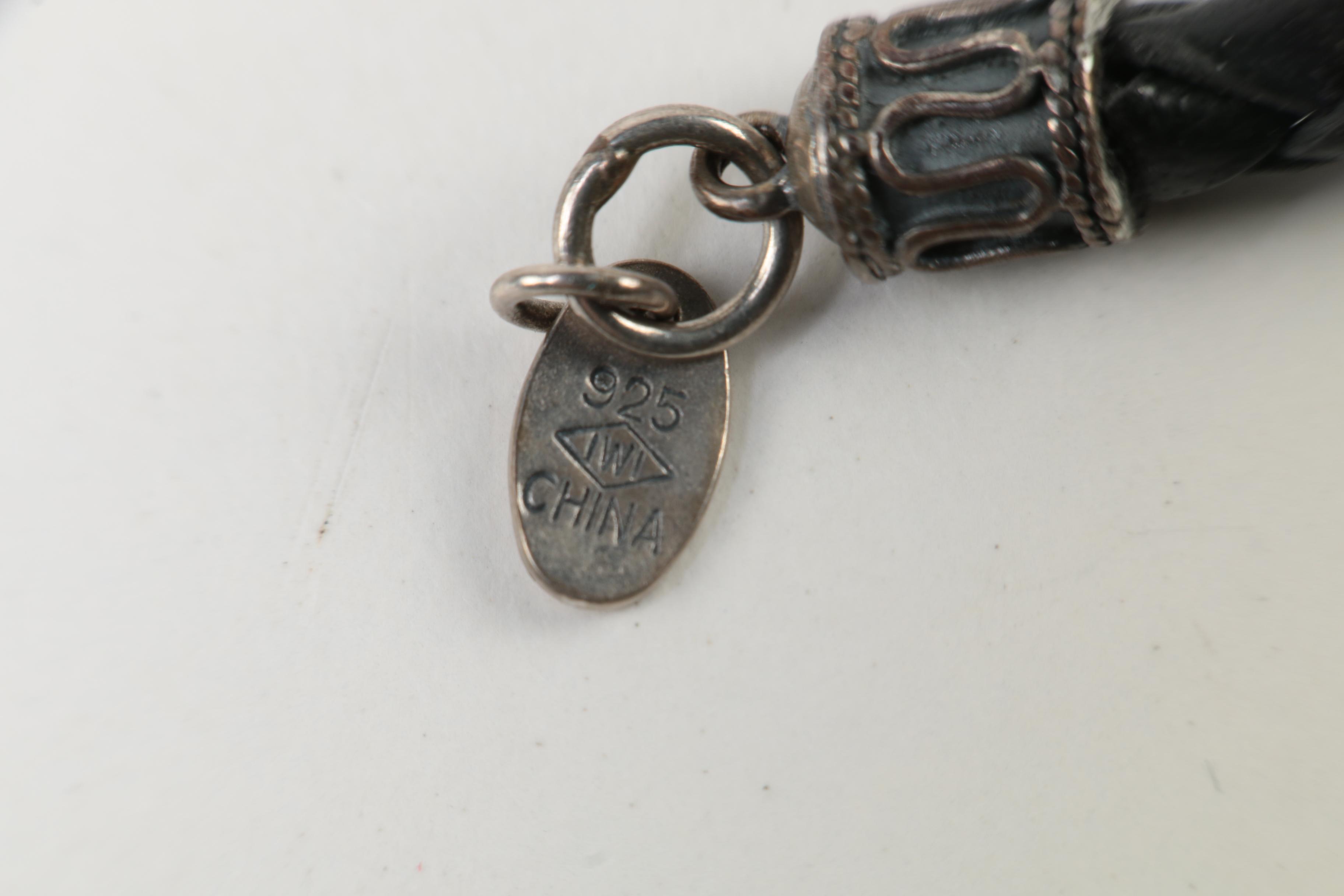 Sterling Silver Button Pearl and Leather Demi Parure