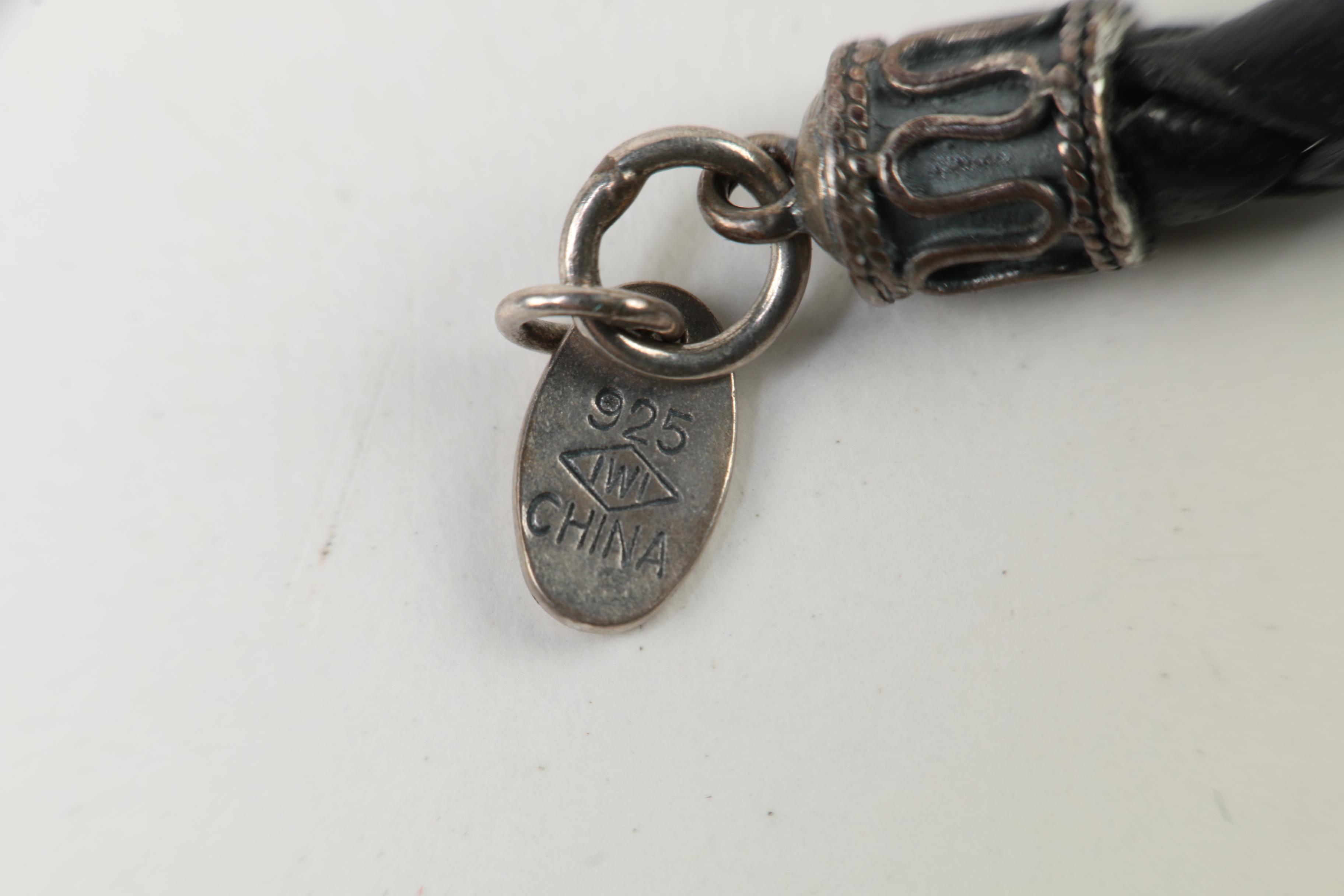 Sterling Silver Button Pearl and Leather Demi Parure