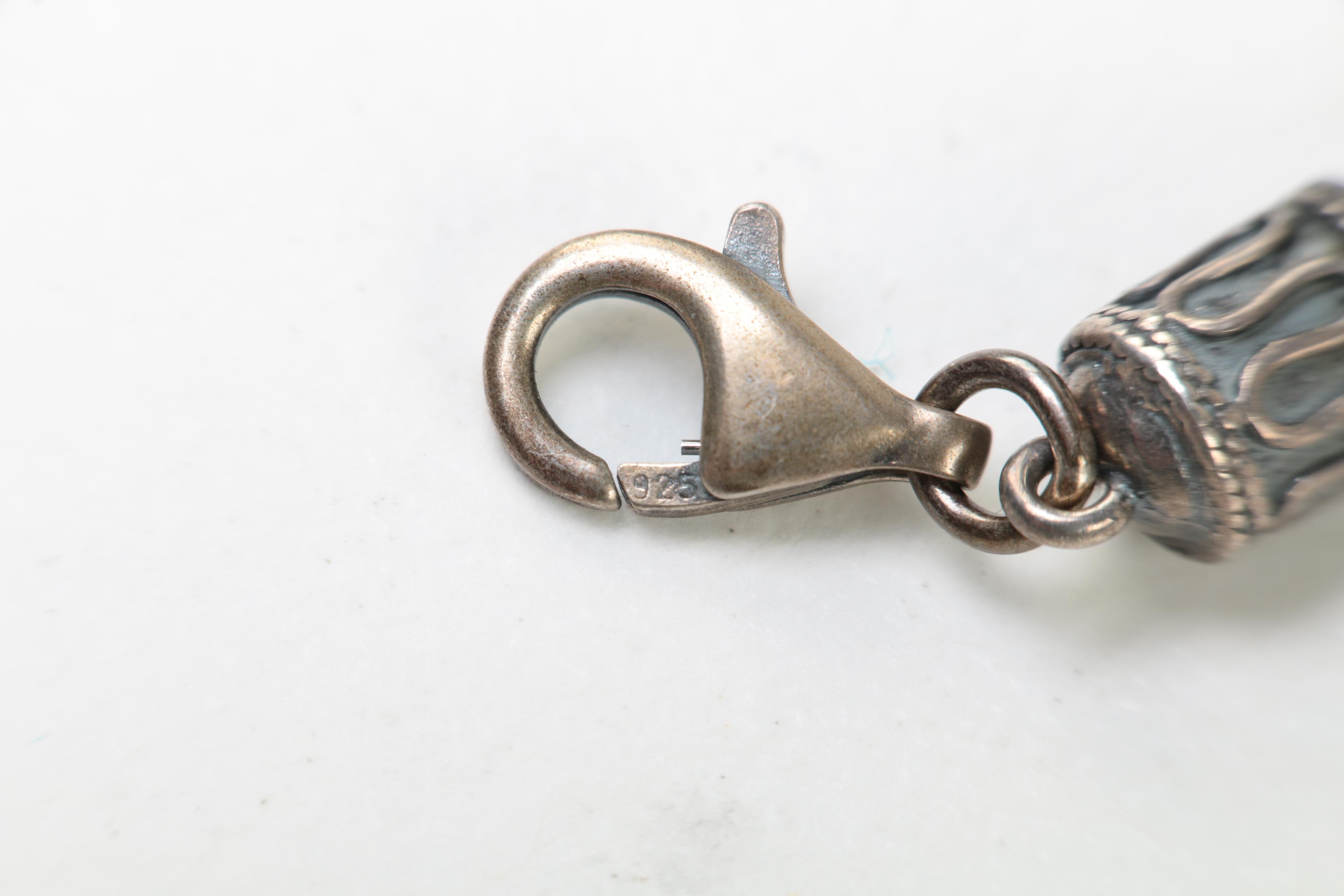 Sterling Silver Button Pearl and Leather Demi Parure