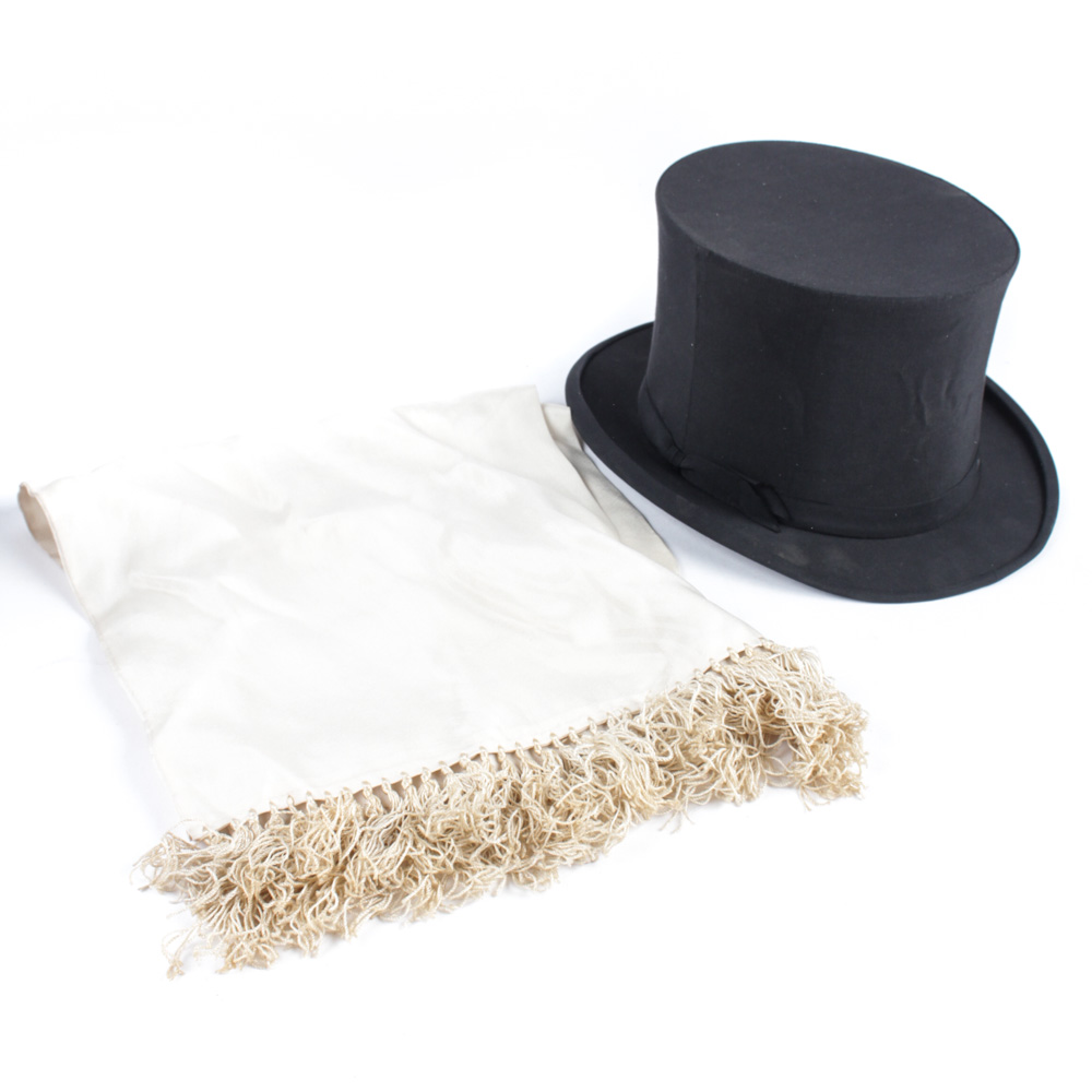 Men's Vintage Dieu Et Mon Droit Top Hat and Scarf