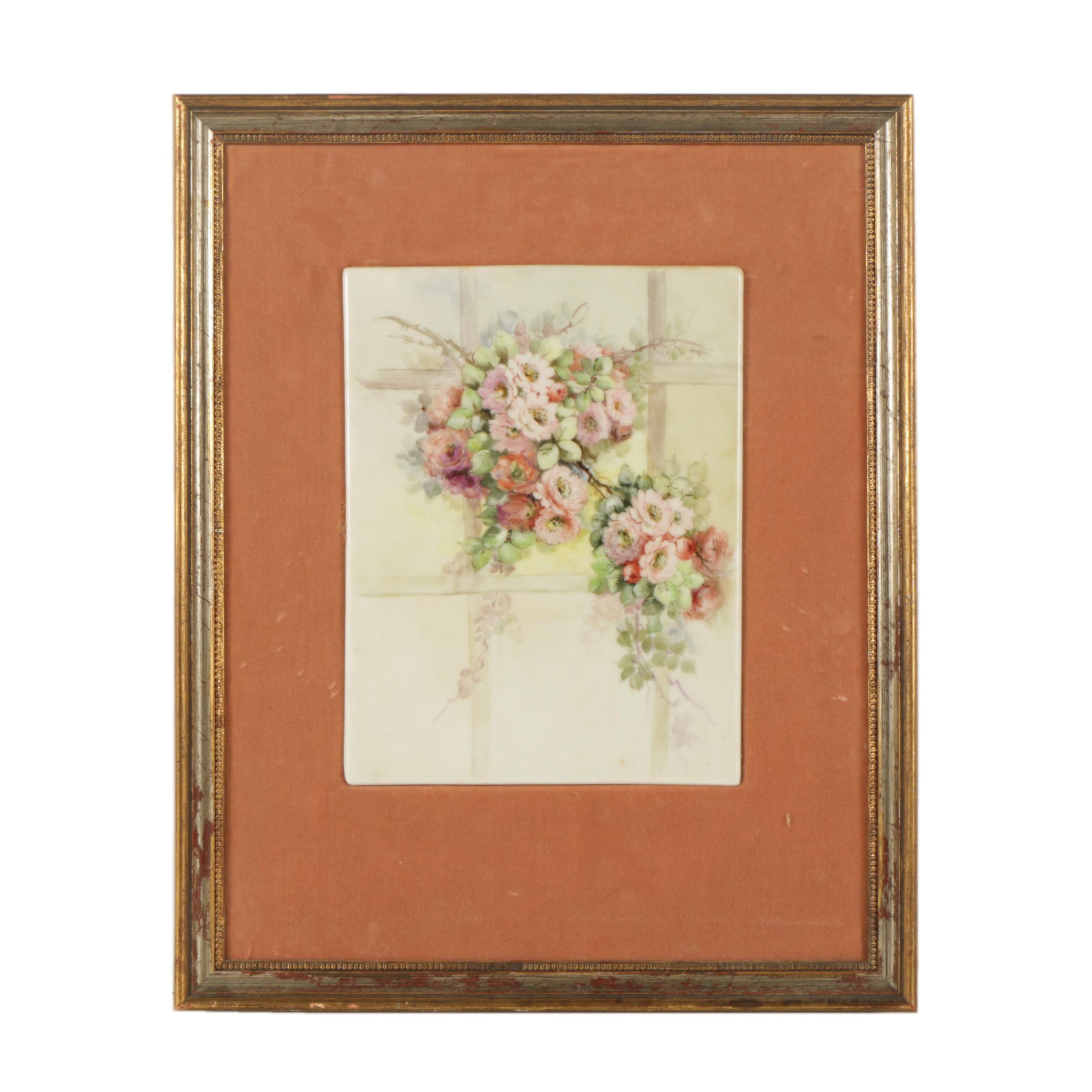 Gouache Painting of Flowers on Porcelain