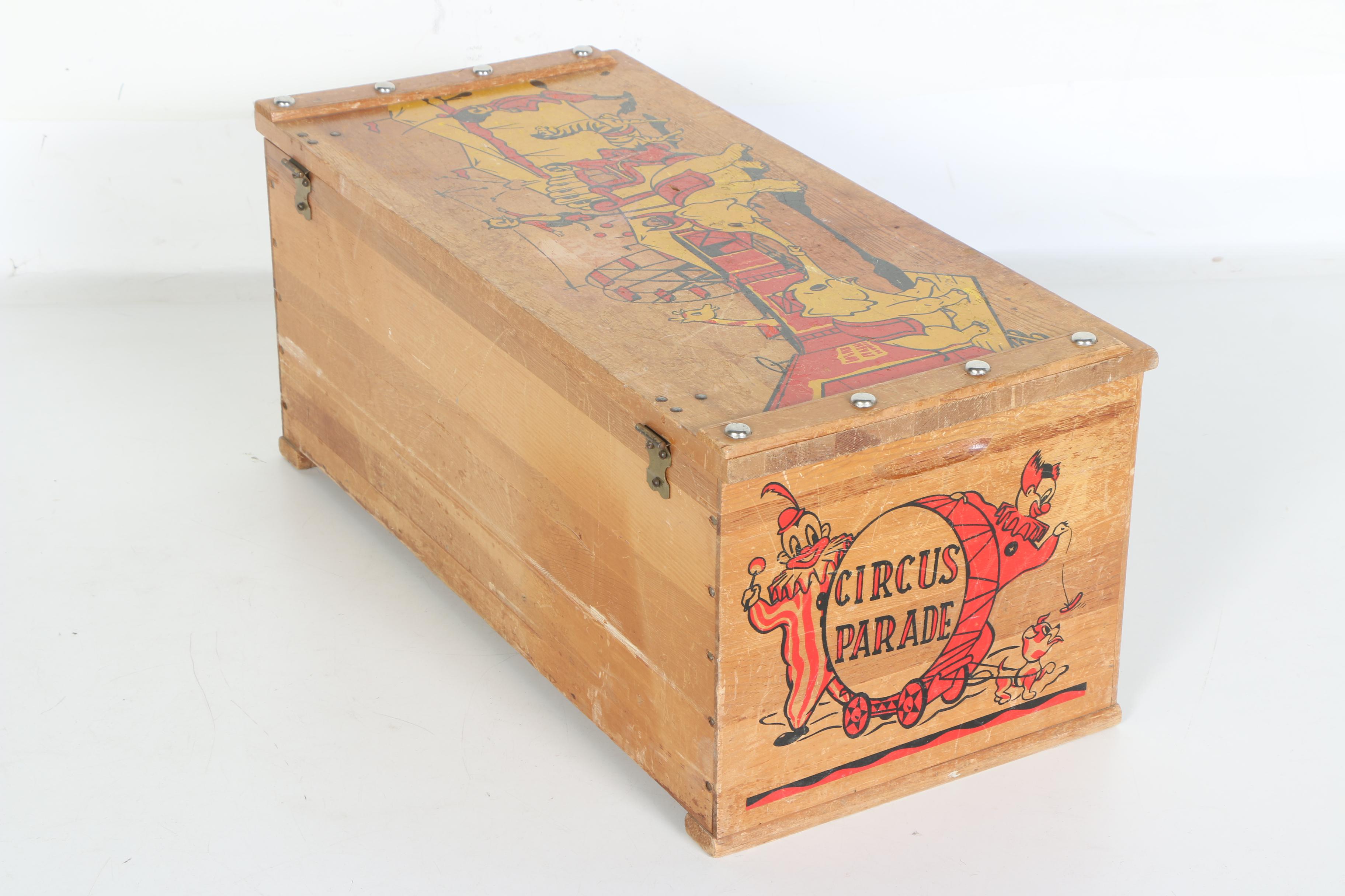 Circa 1950s Toy Box with Circus Decoration