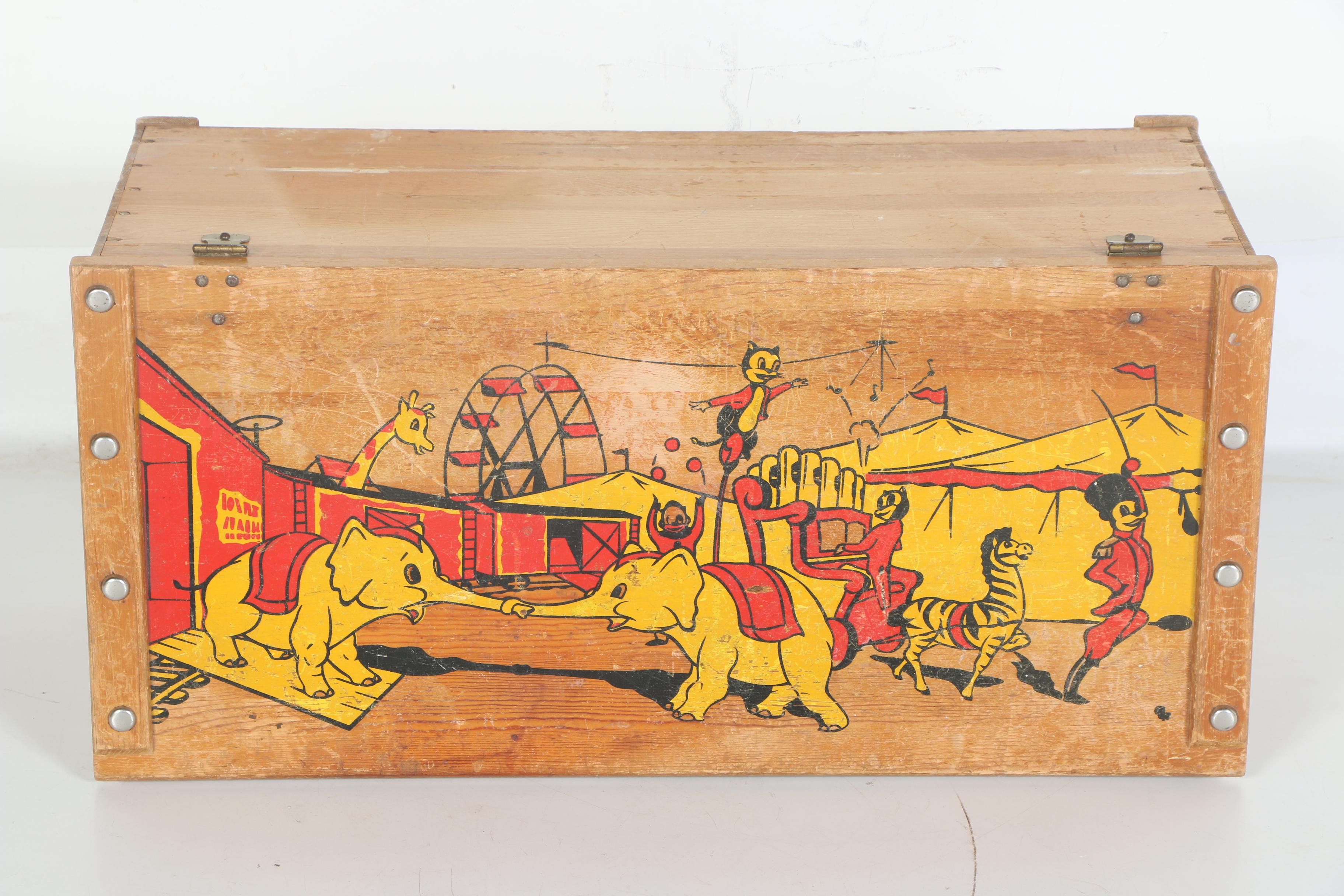 Circa 1950s Toy Box with Circus Decoration