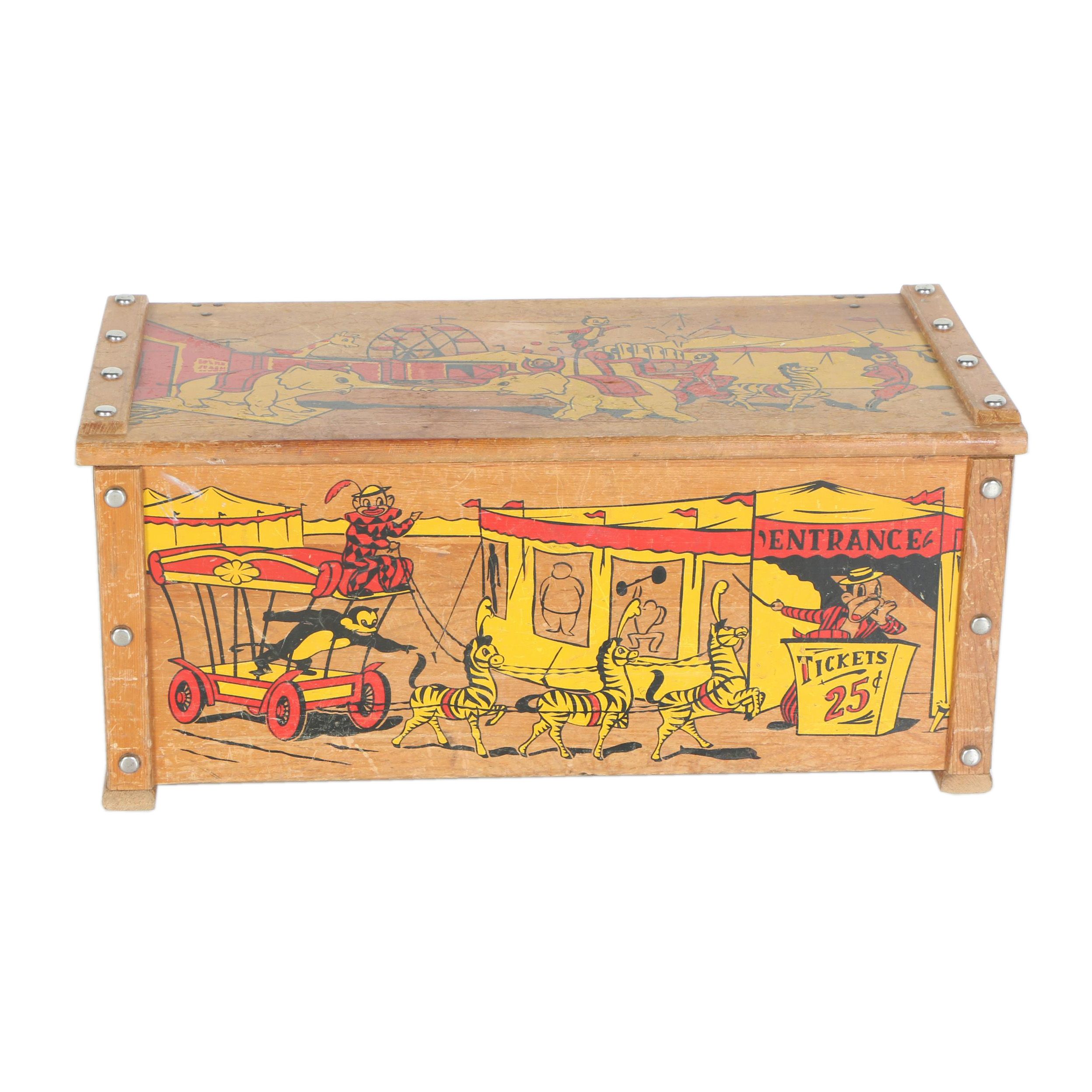 Circa 1950s Toy Box with Circus Decoration