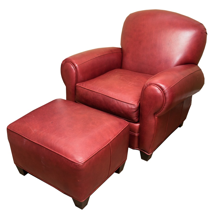 Red Leather Chair & Ottoman By Arhaus Furniture