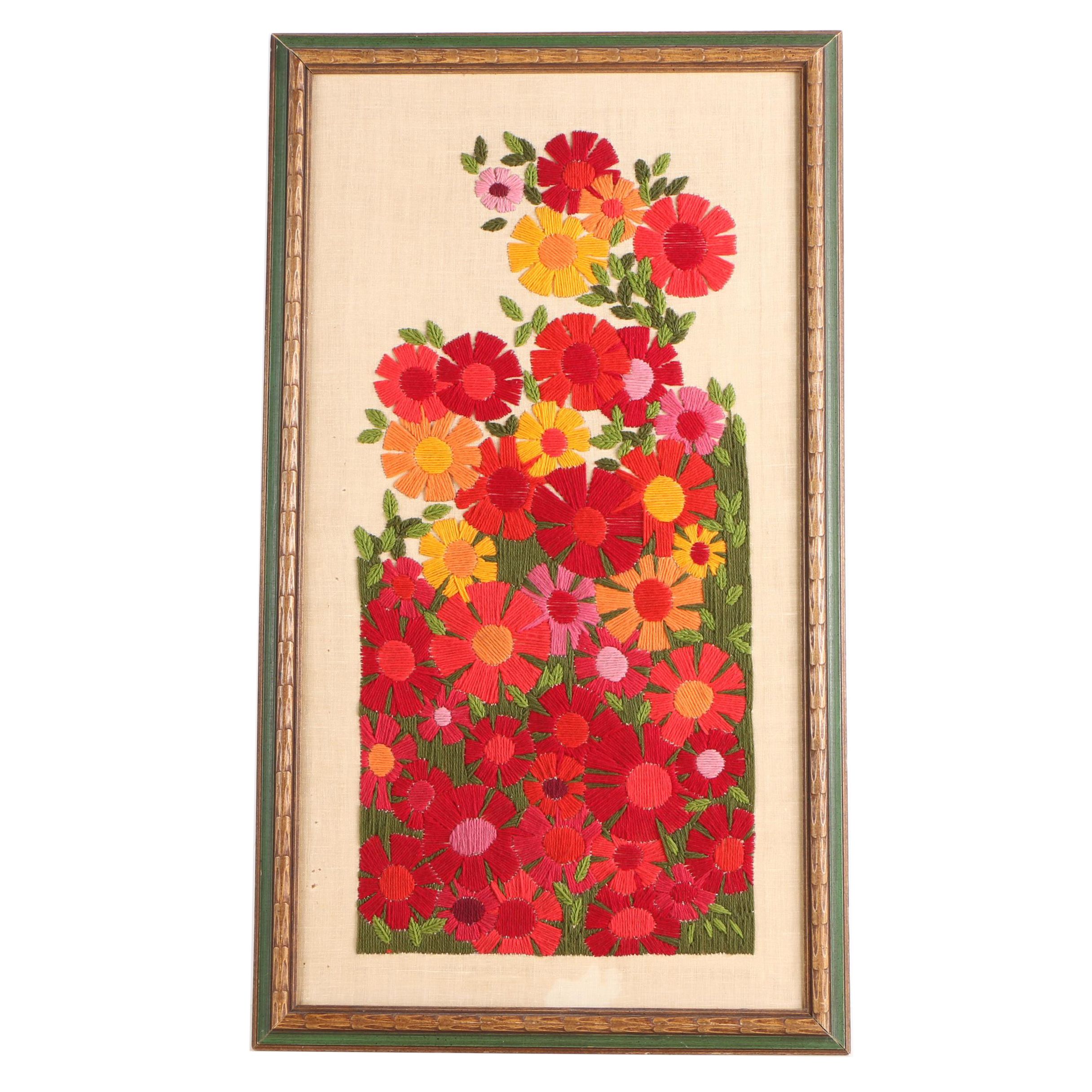 Crewel Embroidery of Flowers