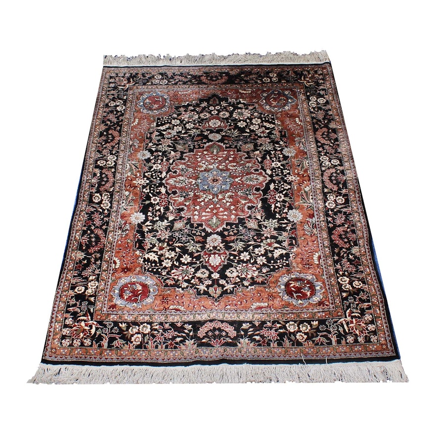 Hand-Knotted Yezd Wool Accent Rug