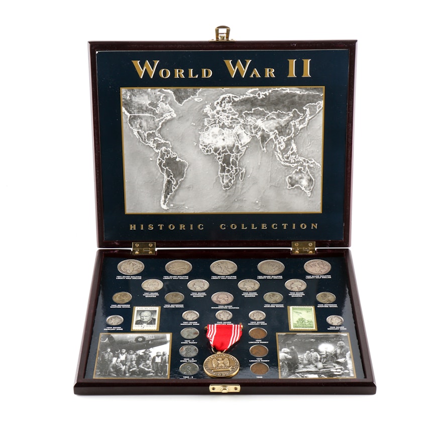 A WWII Coin, Stamp and Medal Set