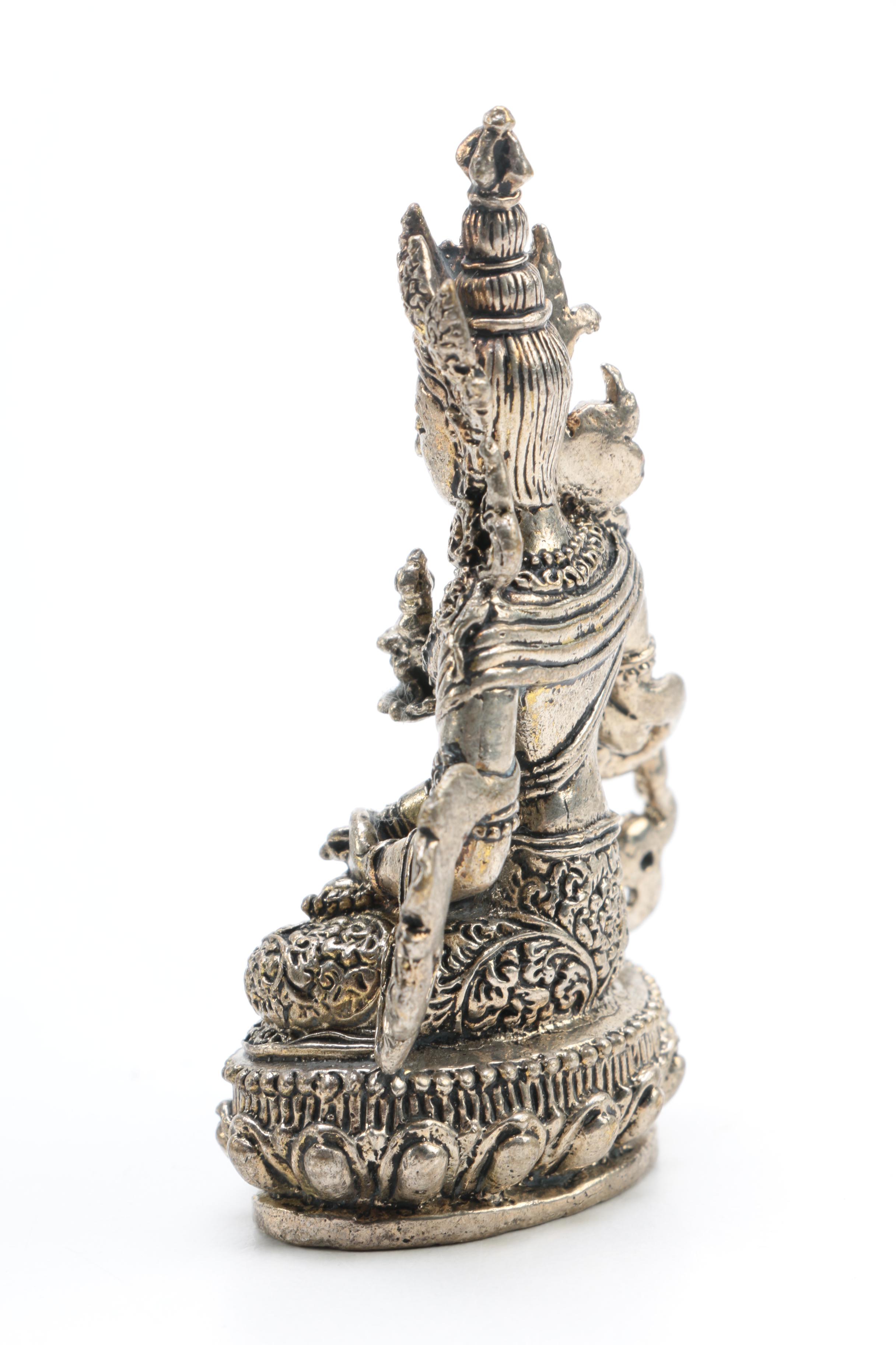 Silver Tone Metal Figurines of White Tara and Vajrasattva