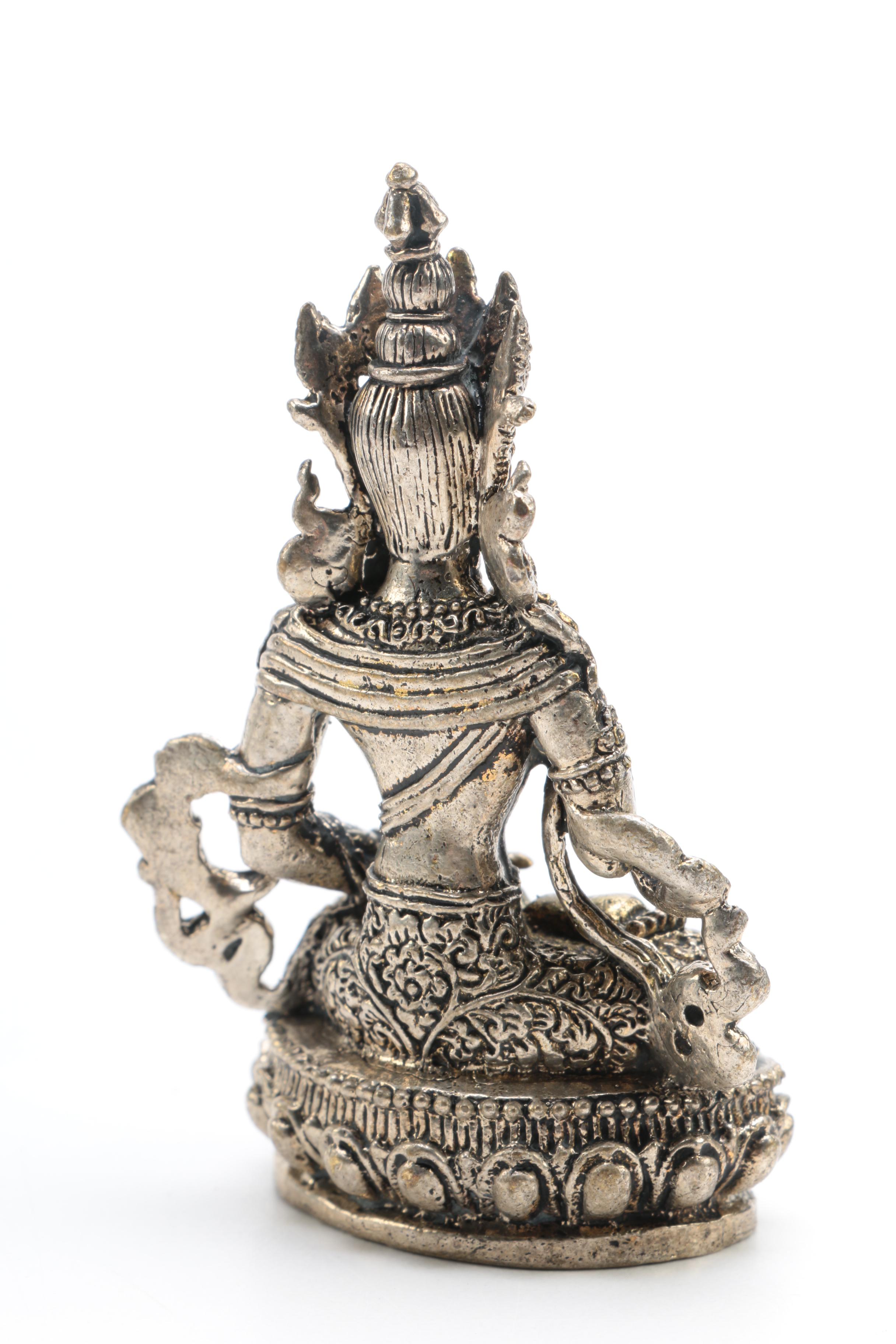 Silver Tone Metal Figurines of White Tara and Vajrasattva